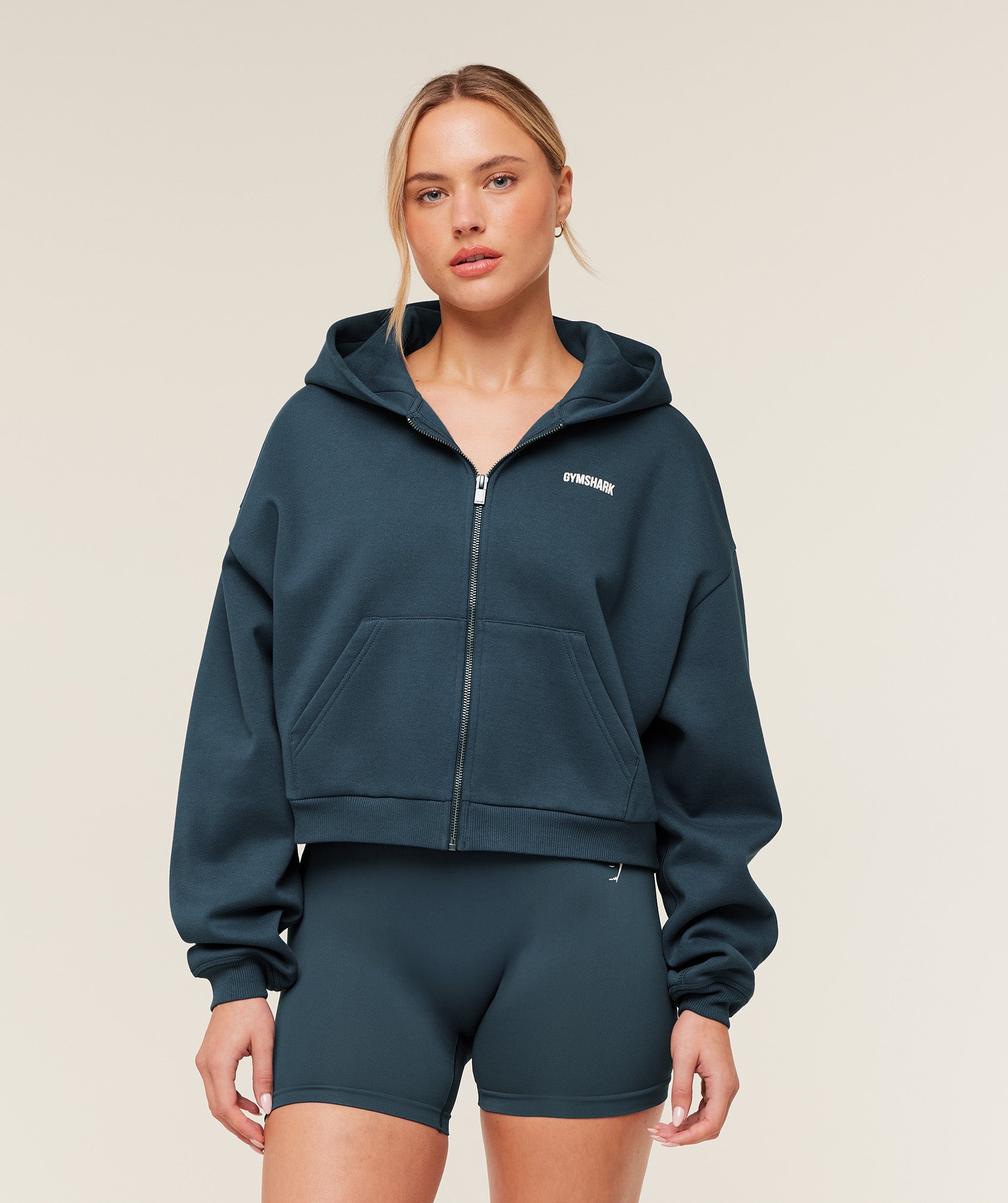 Gymshark Cosy Luxe Zip Through Hoodie - GS Stealth Blue