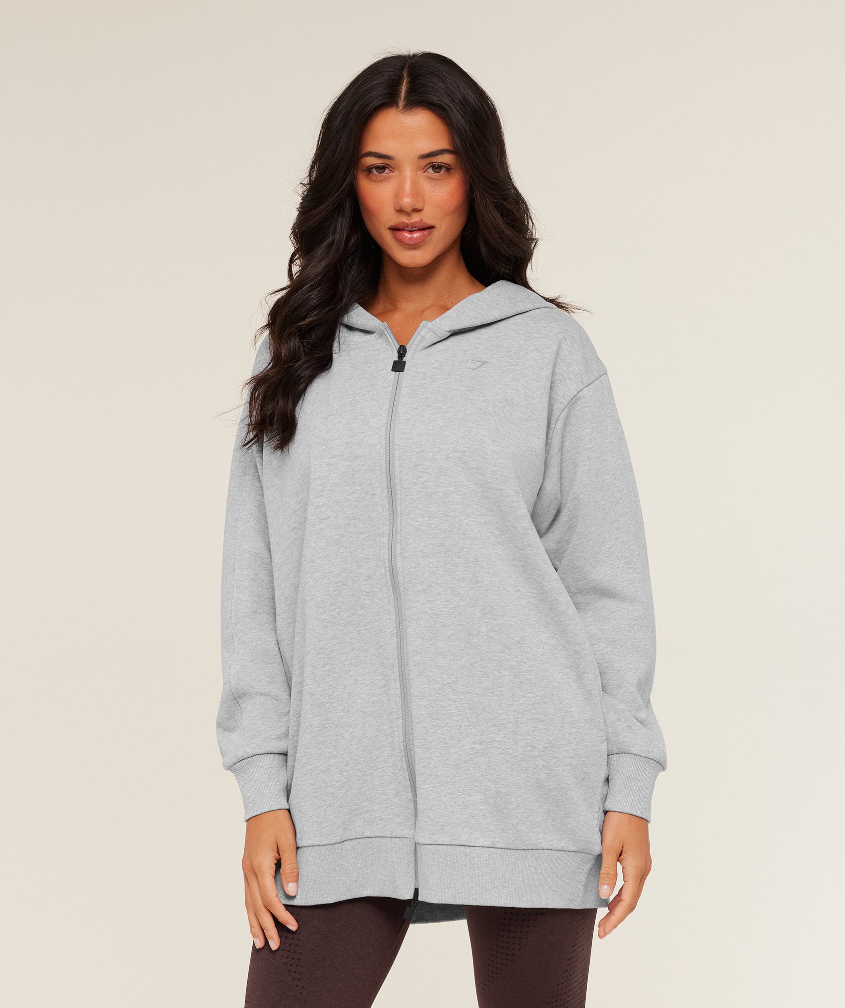 Gymshark Covered Longline Zip Up Hoodie - Light Grey Core Marl