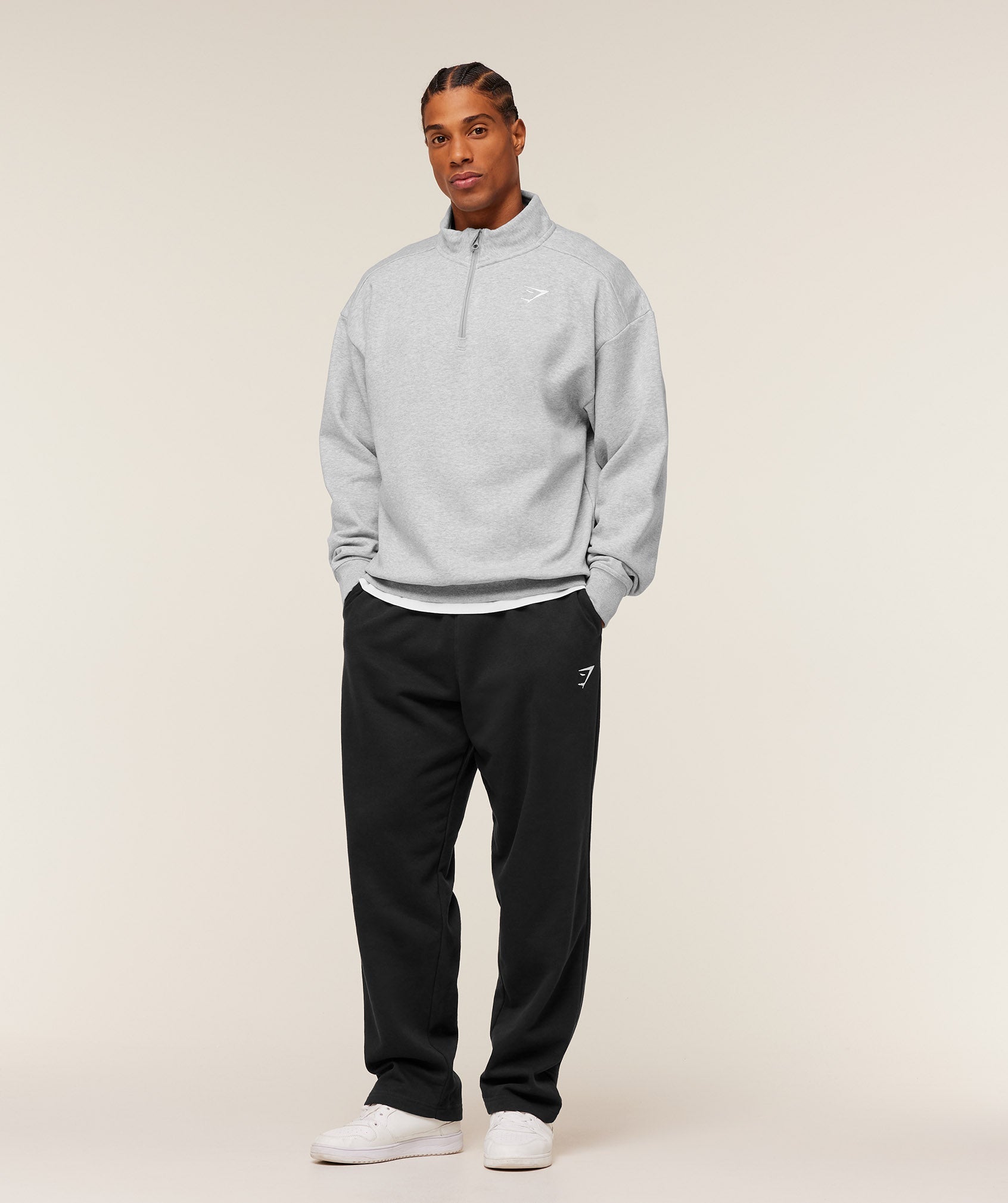 Gymshark Crest 1/4 Zip - Light Grey Core Marl