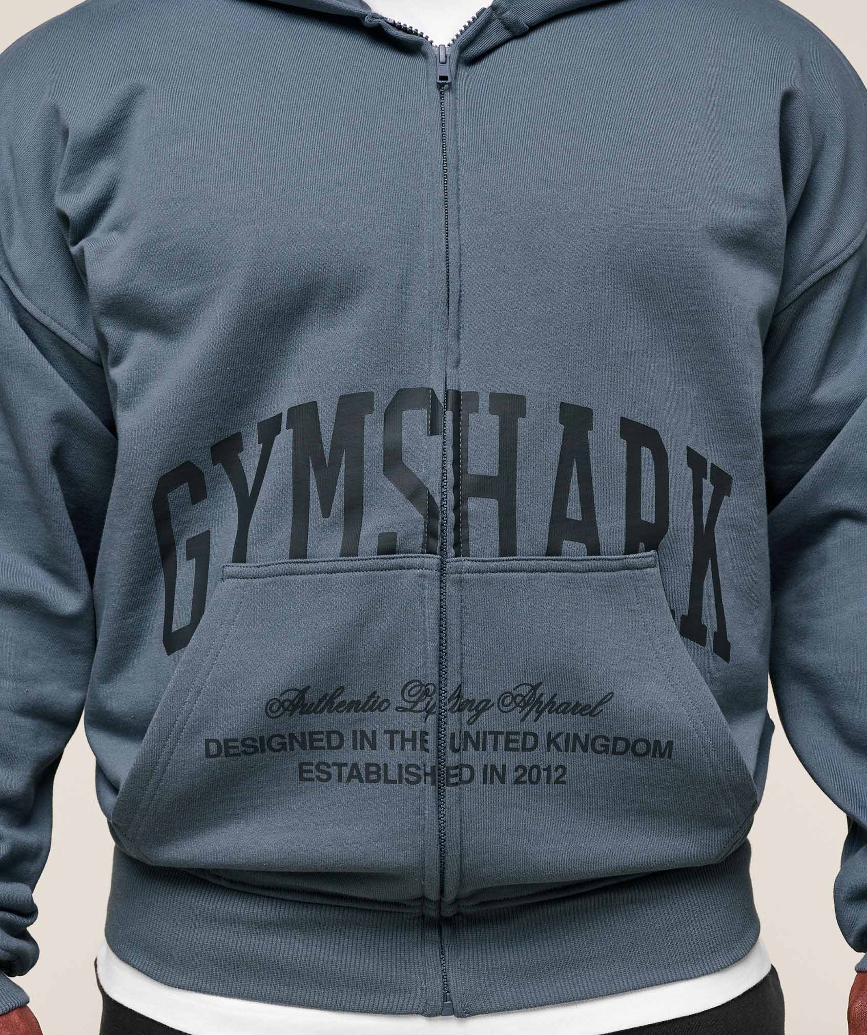 Gymshark Collegiate Script Zip Up Hoodie - Iron Blue