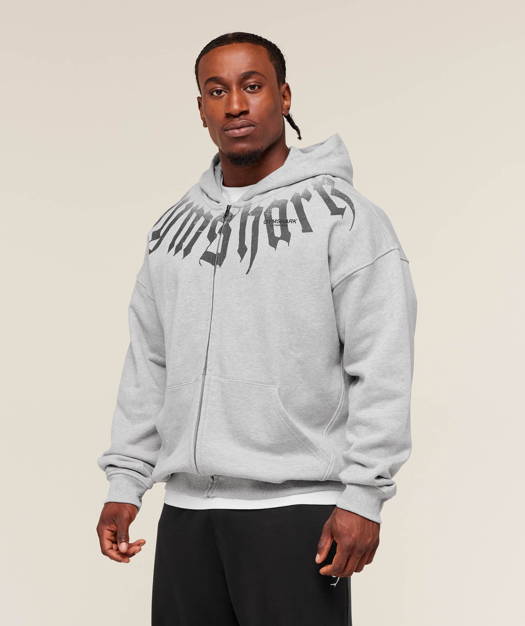 Gymshark Fade Graphic Zip Up Hoodie - Light Grey Core Marl