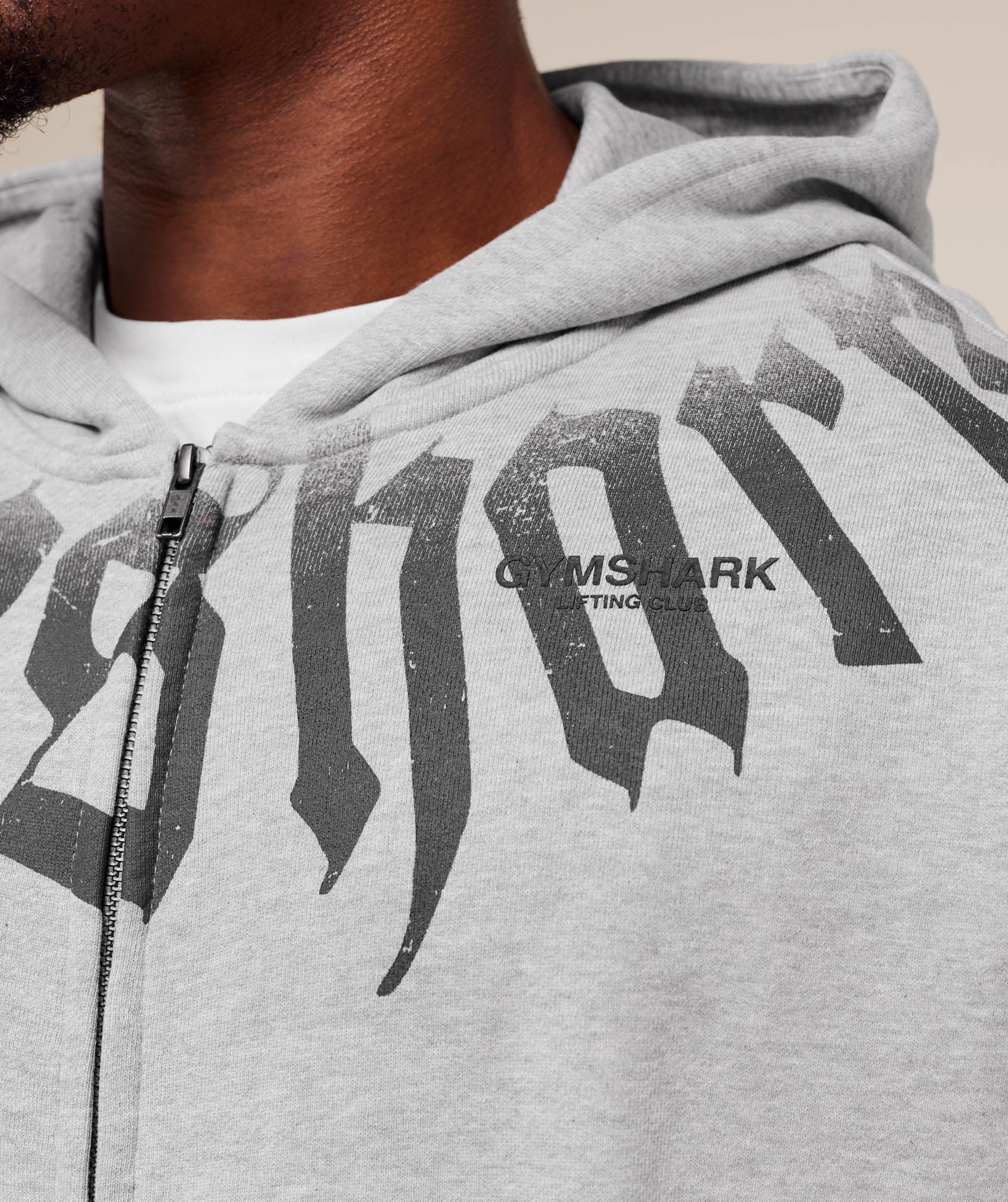 Gymshark Fade Graphic Zip Up Hoodie - Light Grey Core Marl