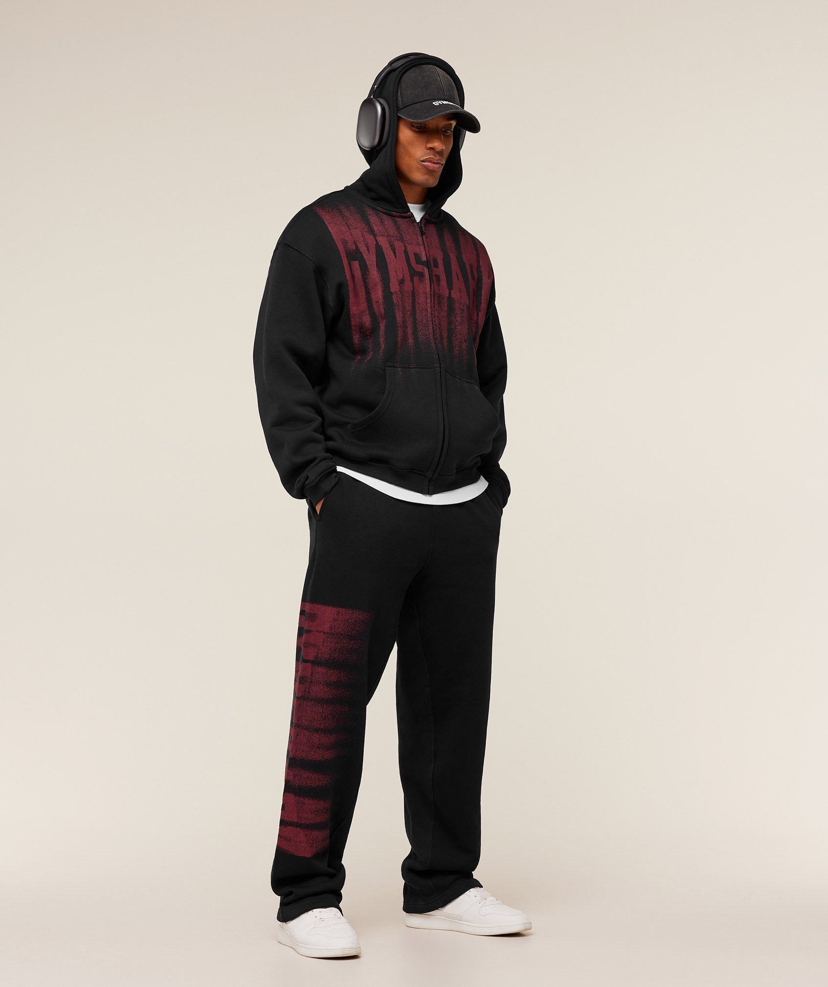 Gymshark Fade Graphic Straight Leg Pants - Black/Sets Red
