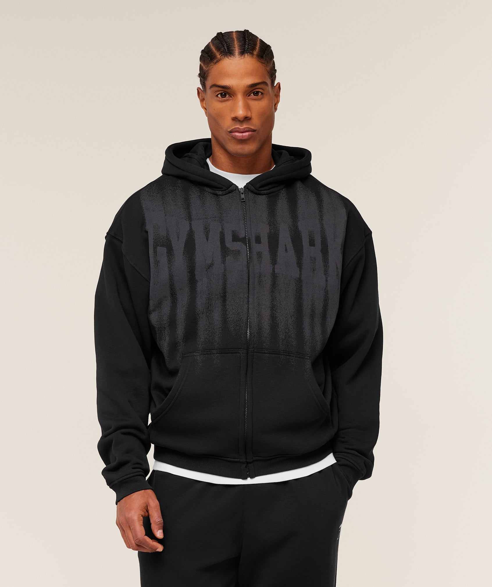 Gymshark Fade Graphic Zip Through Hoodie - GS Black