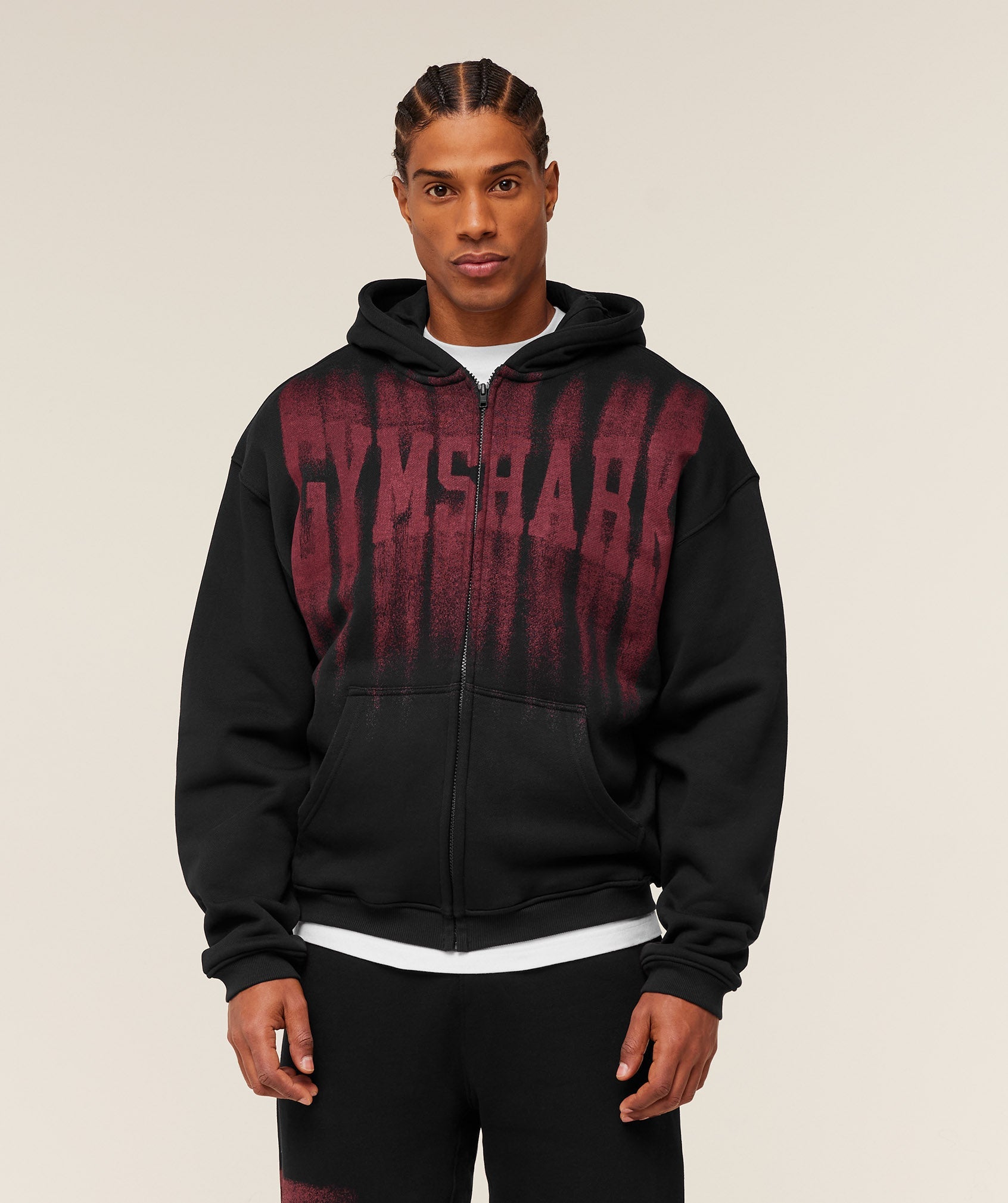 Gymshark Fade Graphic Zip Through Hoodie - Black/Sets Red