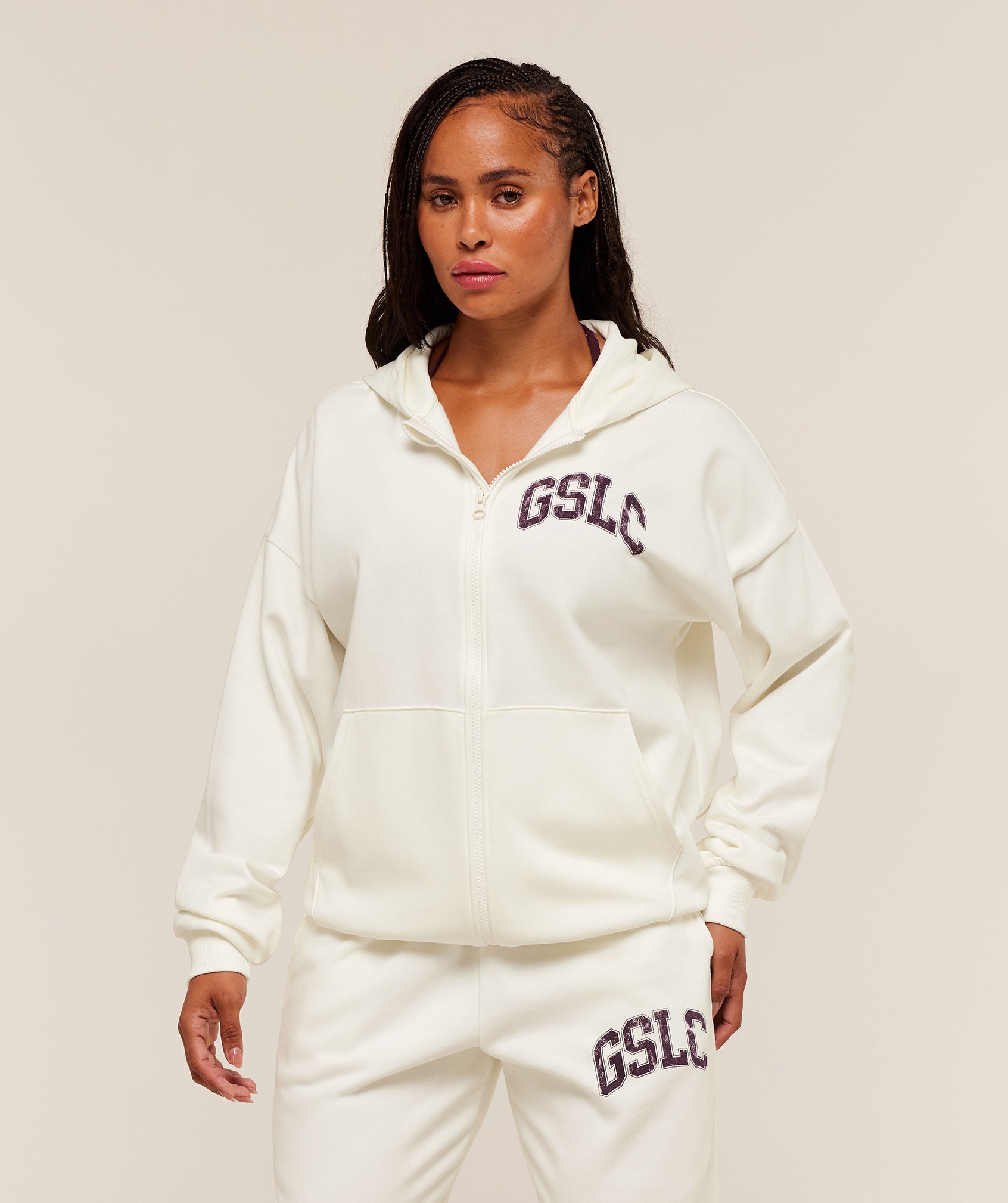 Gymshark GSLC Graphic Zip Up Hoodie - Soft White