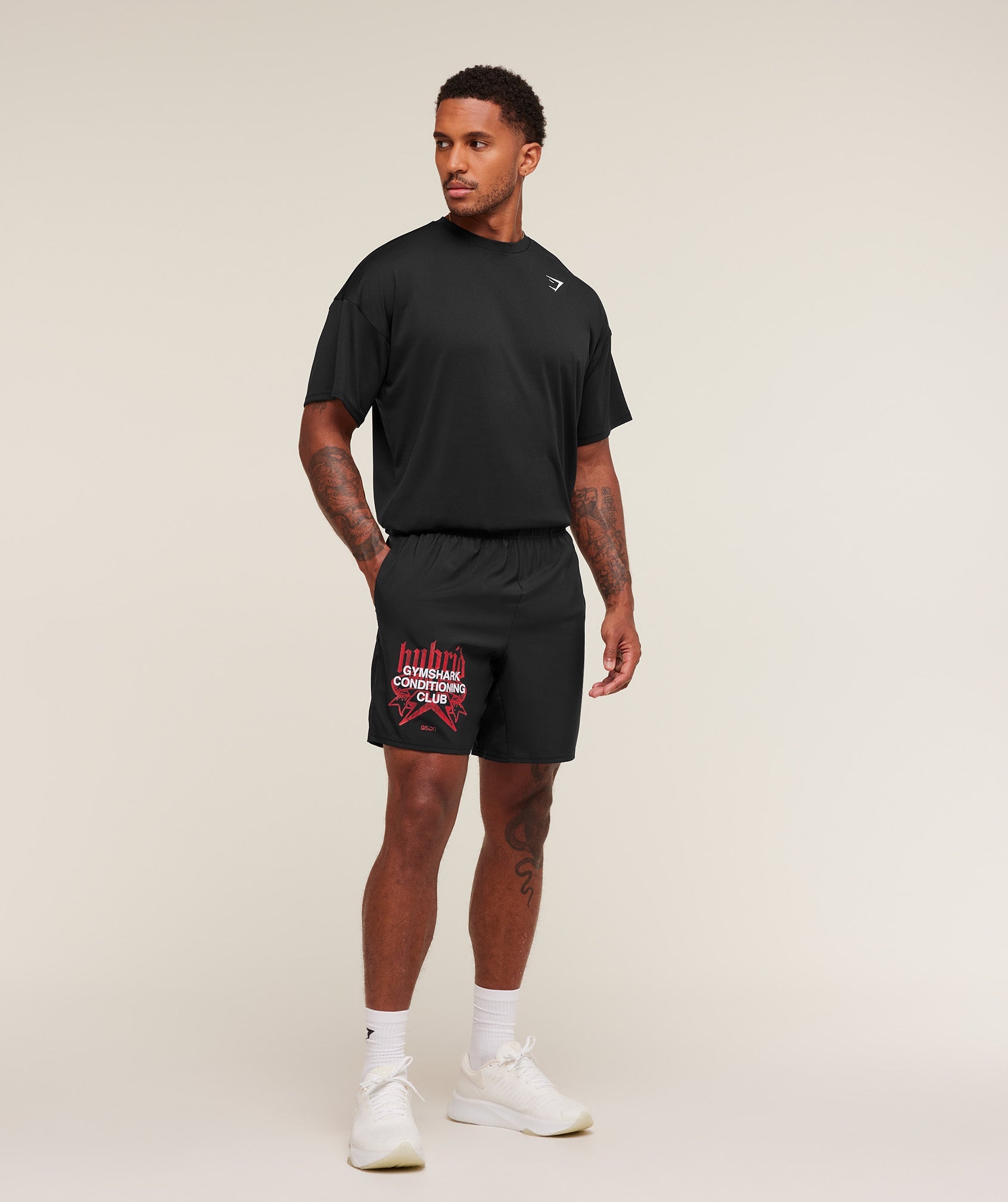 Gymshark Hybrid Graphic 7" Shorts - Black