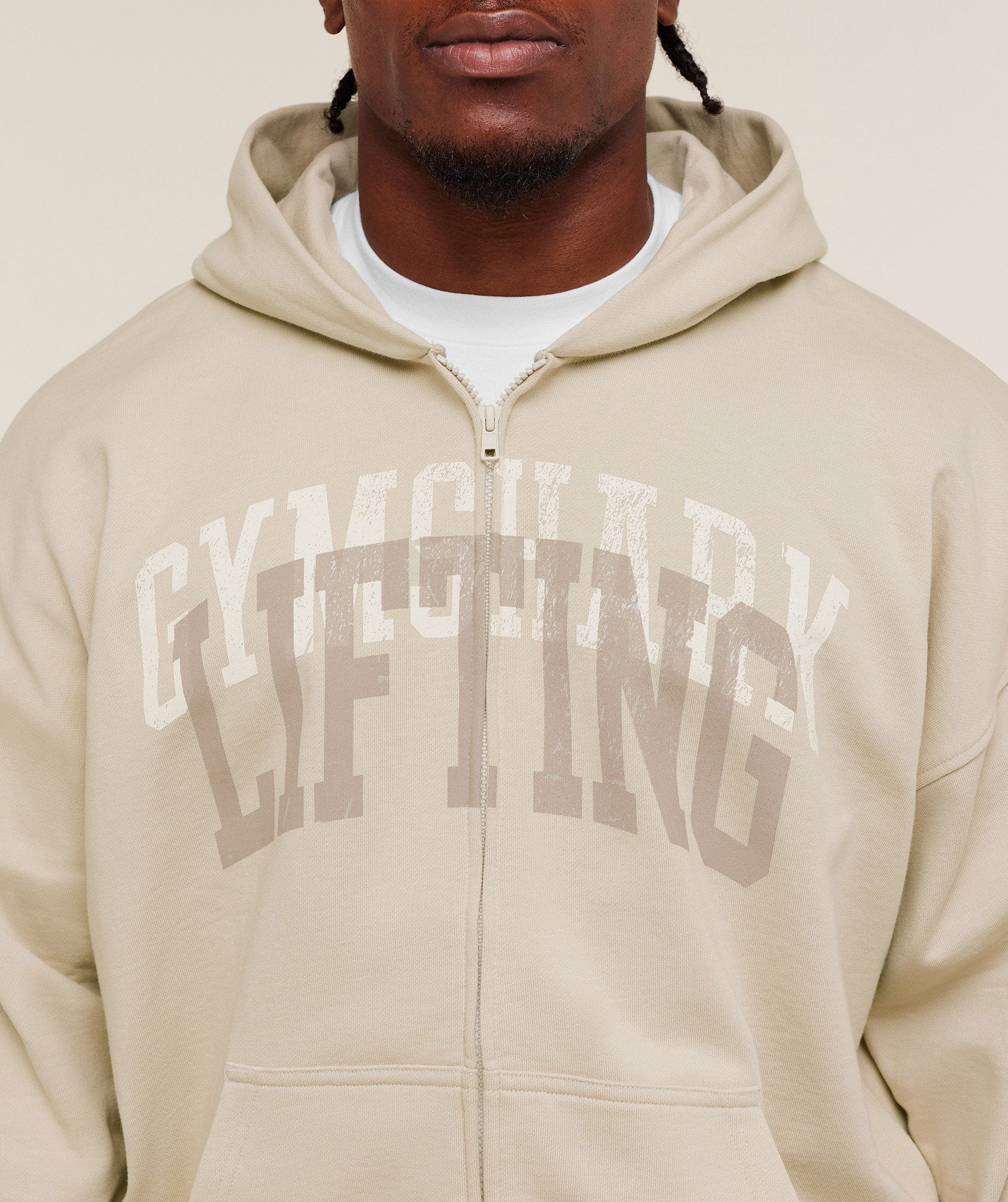 Gymshark Layered Graphic Zip Up Hoodie - Pebble Grey
