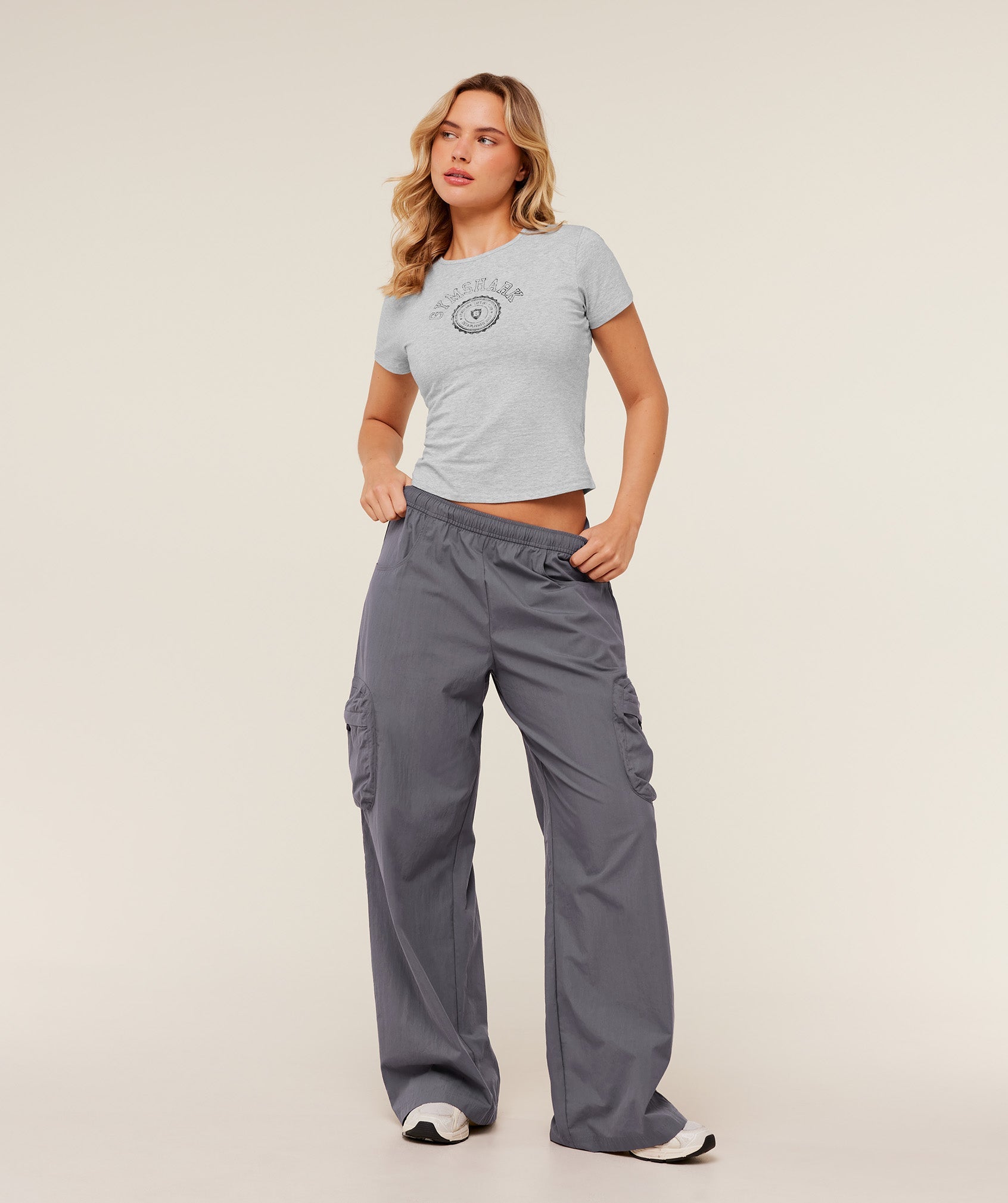 Gymshark Worn Crest Graphic Baby Tee - Light Grey Core Marl