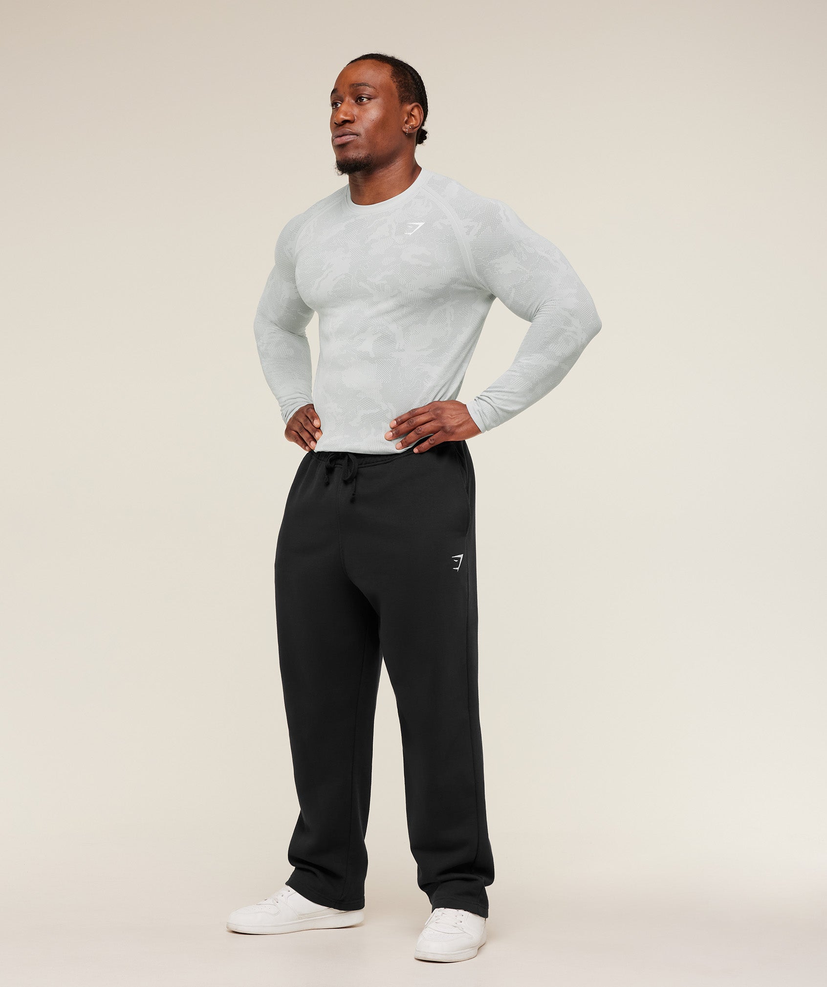 Gymshark Geo Seamless Long Sleeve T-Shirt - Light Grey/Smokey Grey