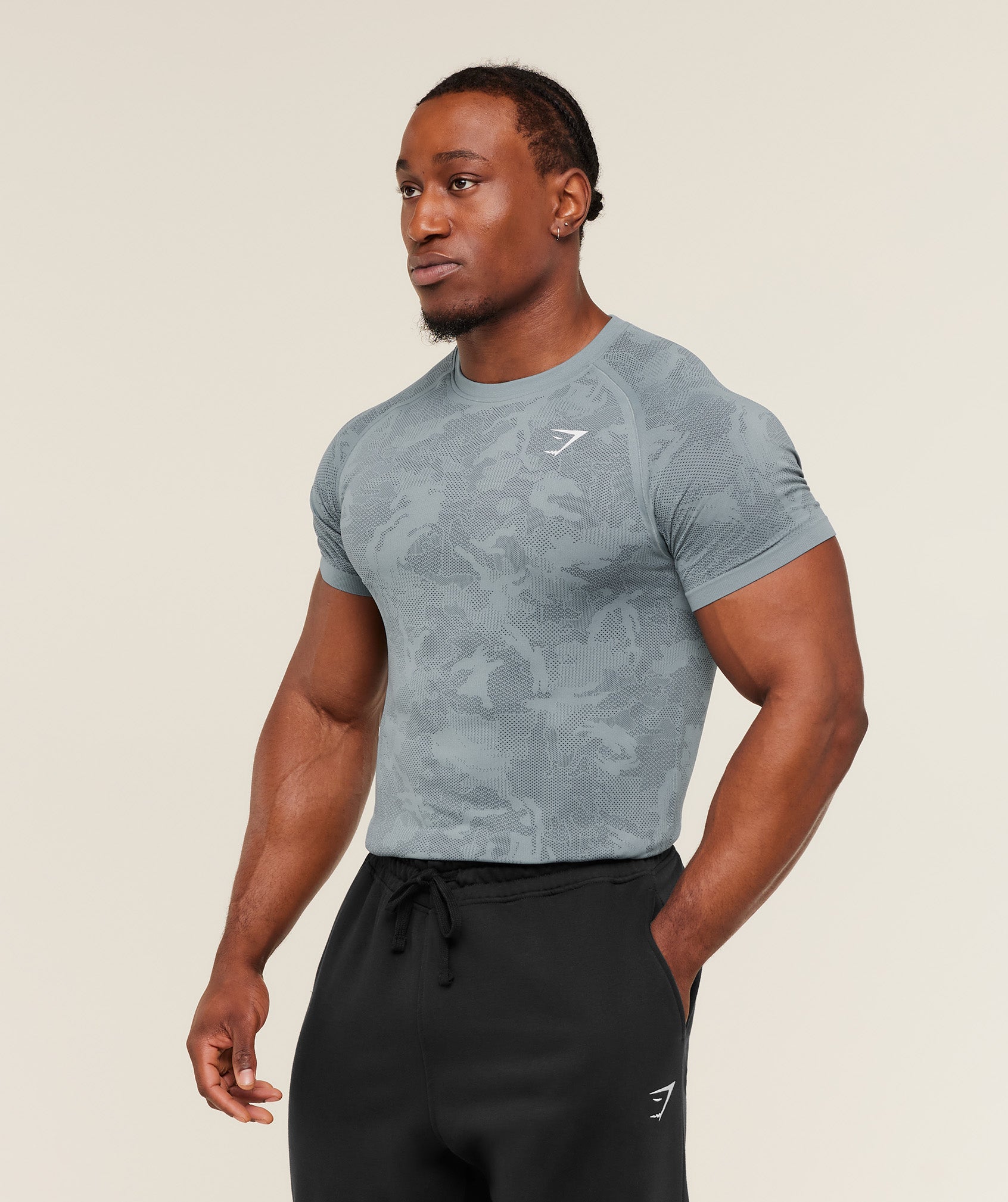 Gymshark Geo Seamless T-Shirt - Storm Blue / Stealth Blue
