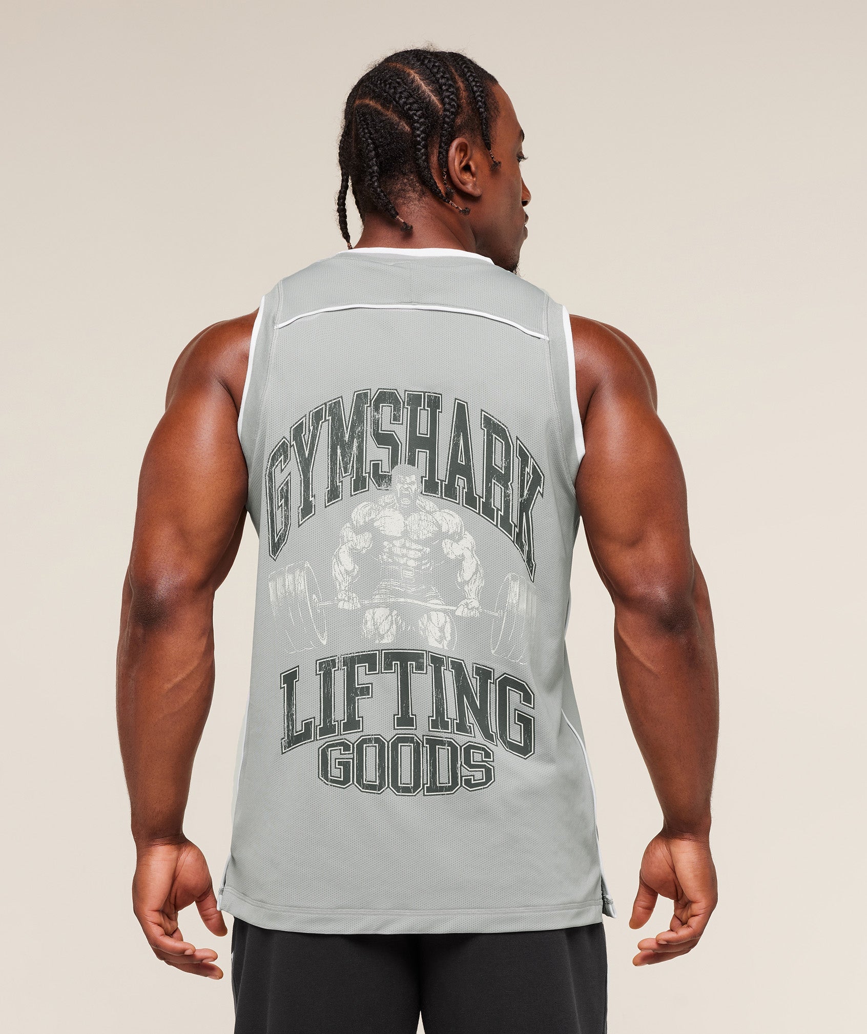 Gymshark Graphic Basketball Mesh Tank - Silver Grey
