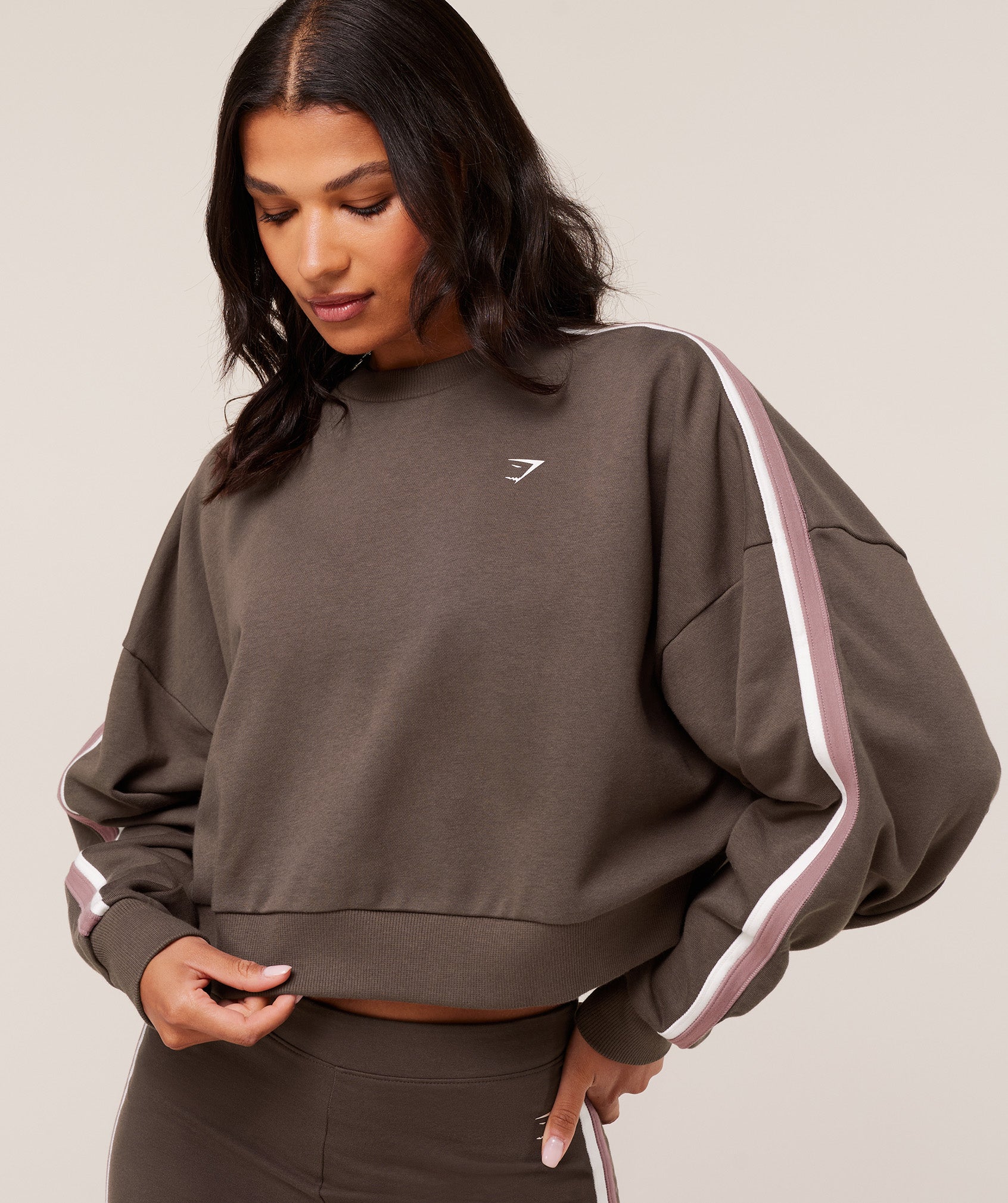Gymshark Piping Midi Crew Neck - Walnut Brown/Chestnut Pink/Soft White