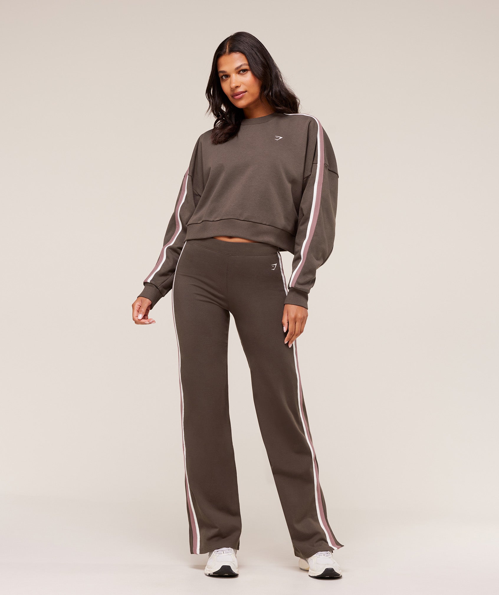 Gymshark Piping Midi Crew Neck - Walnut Brown/Chestnut Pink/Soft White