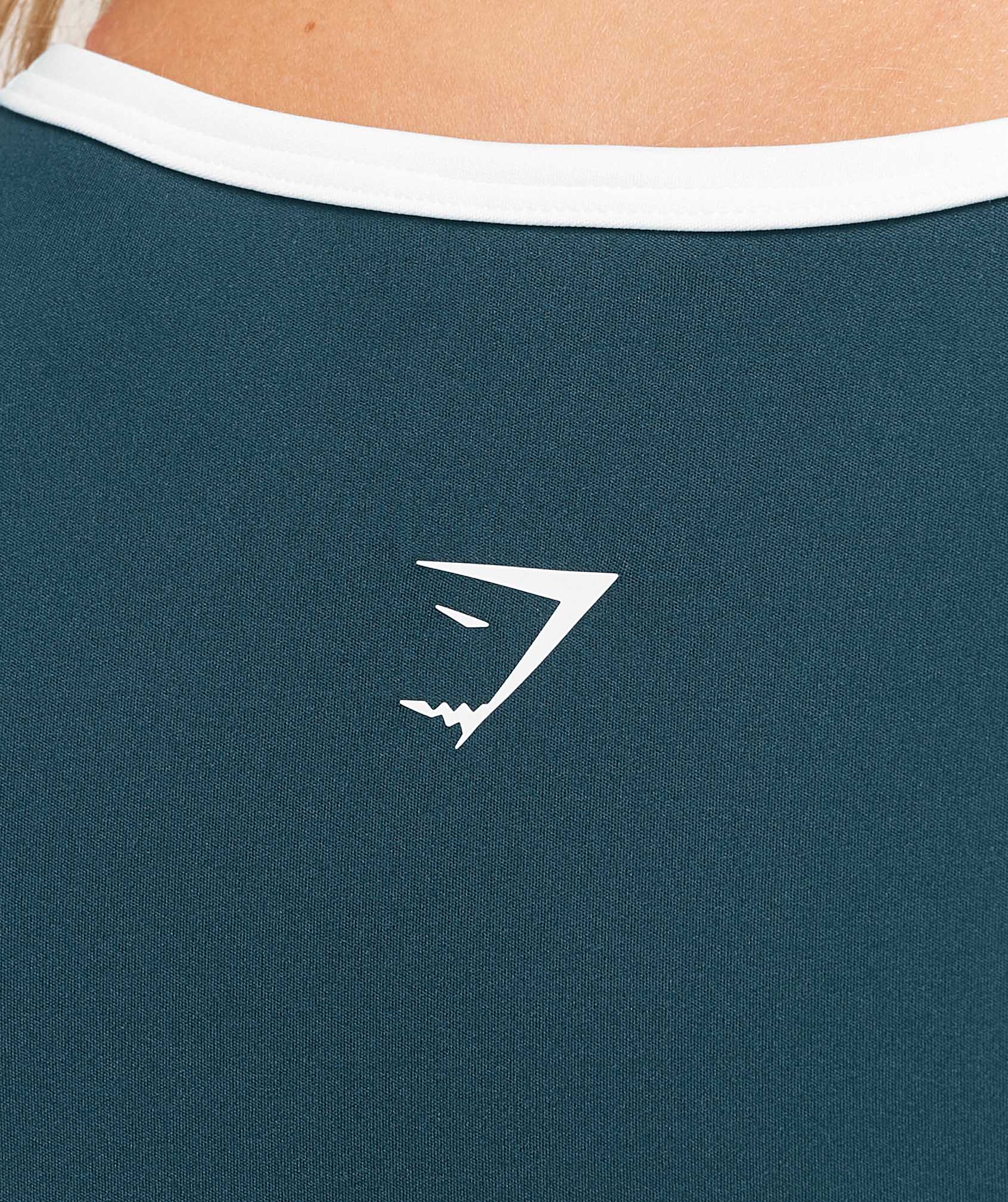 Gymshark Piping Long Sleeve Crop Top - Deep Petrol Blue/Smoke Blue/Soft White