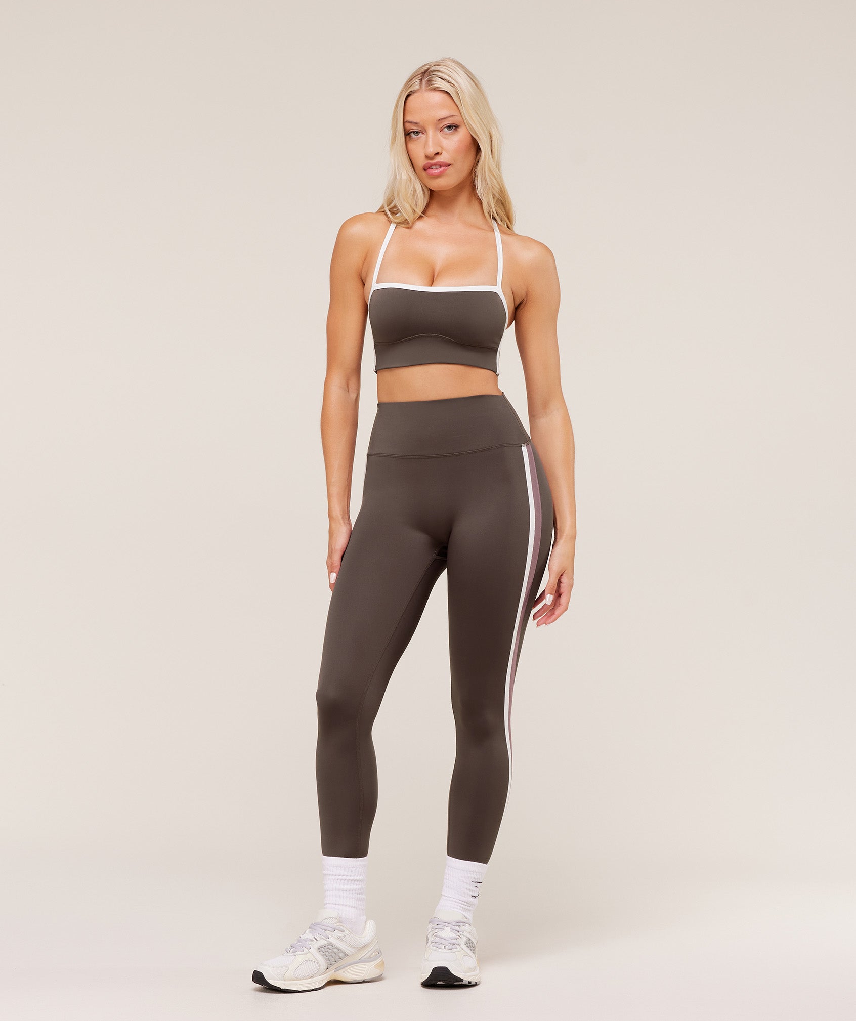 Gymshark Piping Leggings - Walnut Brown/Chestnut Pink/Soft White