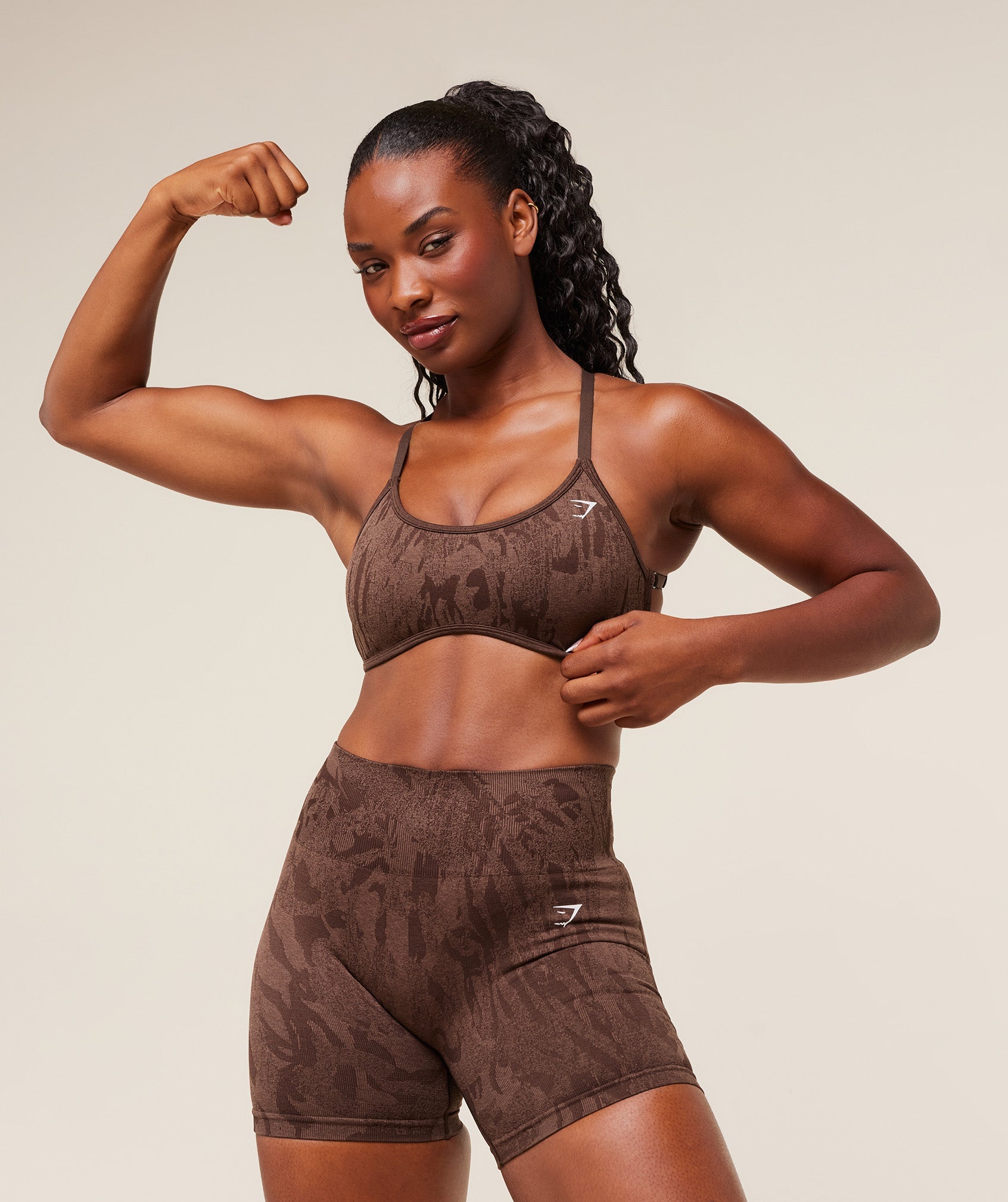 Gymshark Adapt Camo Cross Back Sports Bra - Archive Brown/Soft Brown