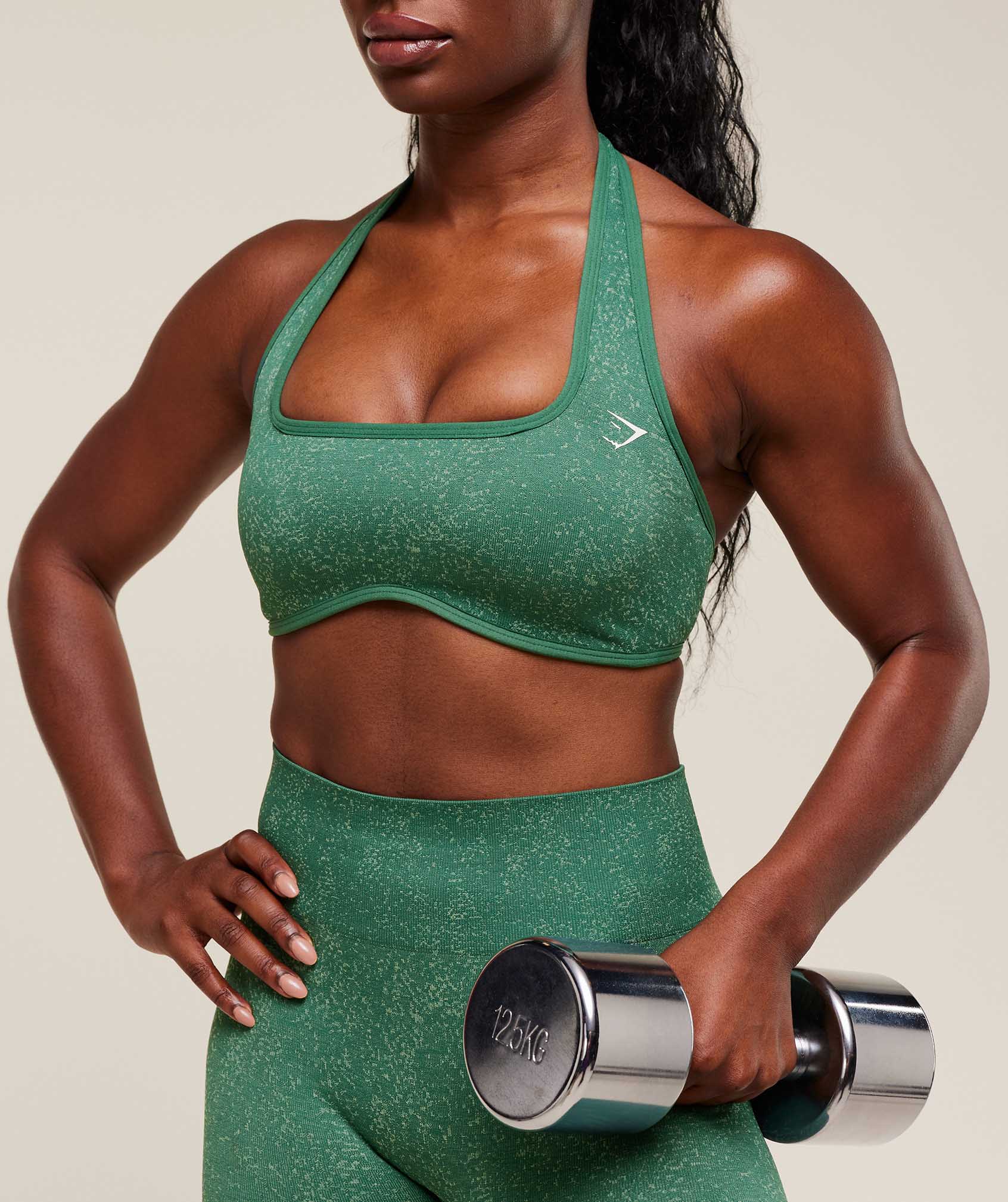 Gymshark Adapt Fleck x Whitney Halterneck Sports Bra - Lift Green/Clay Green