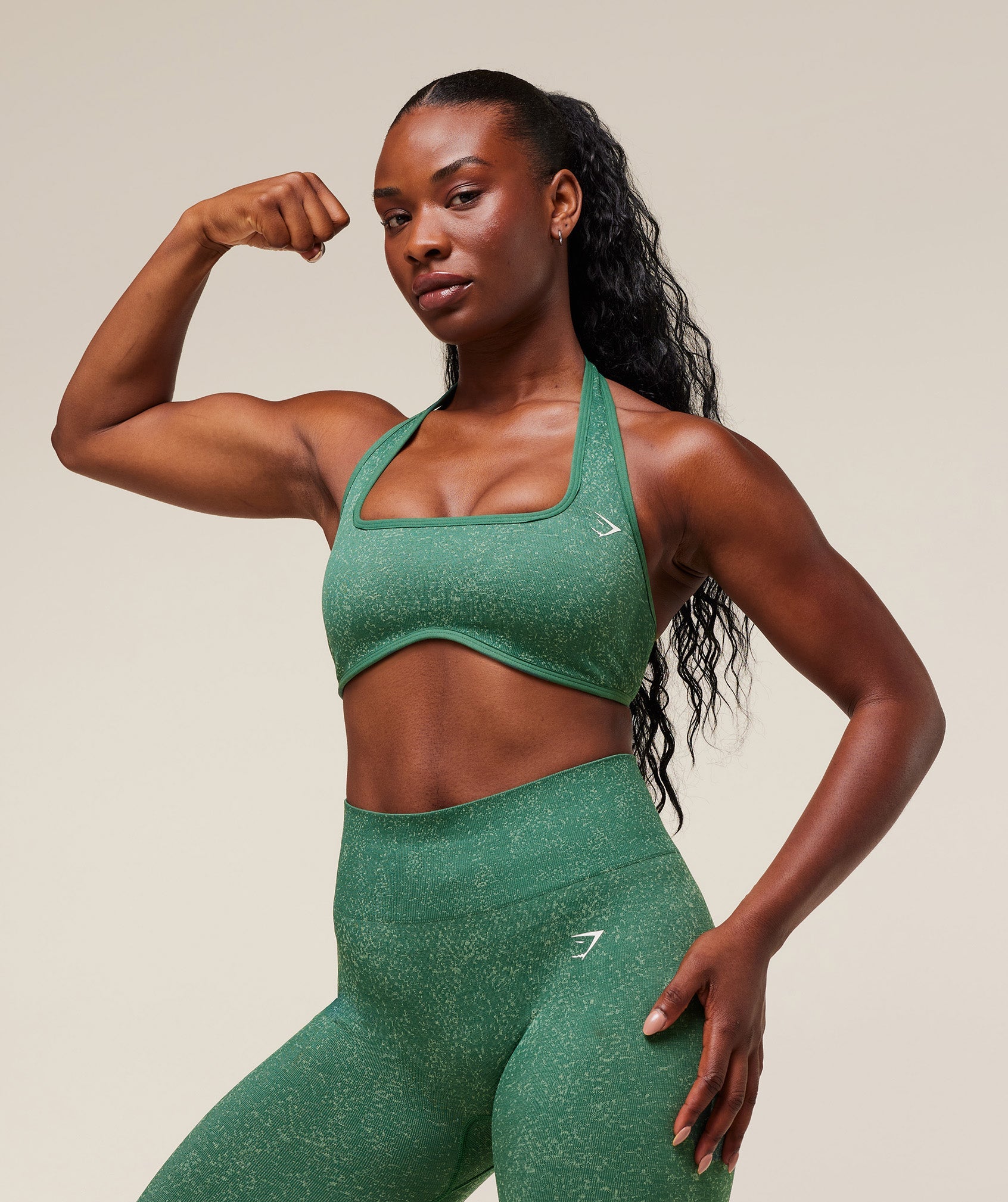 Gymshark Adapt Fleck x Whitney Halterneck Sports Bra - Lift Green/Clay Green