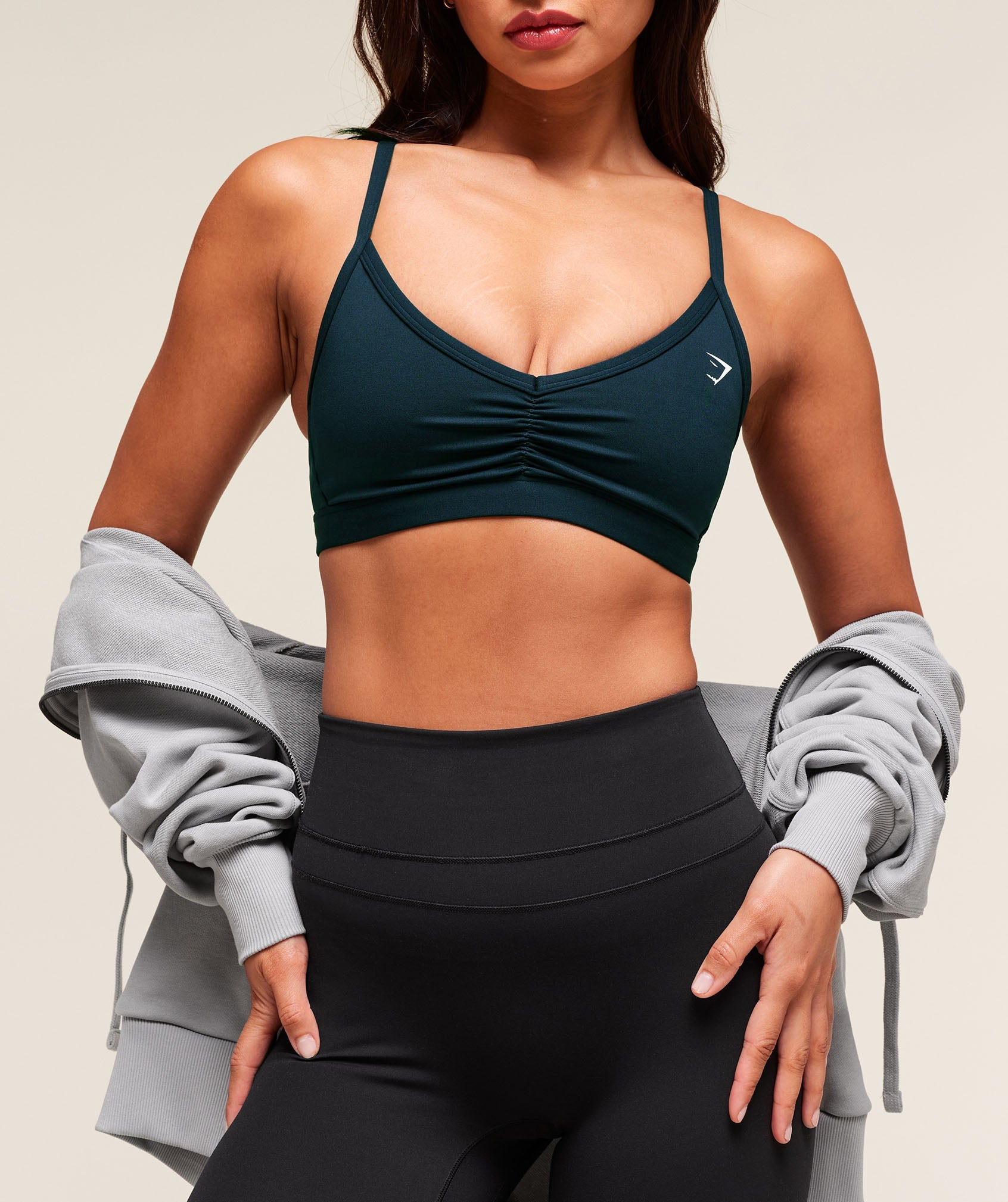 Gymshark Ruched Strappy Sports Bra - Deep Petrol Blue