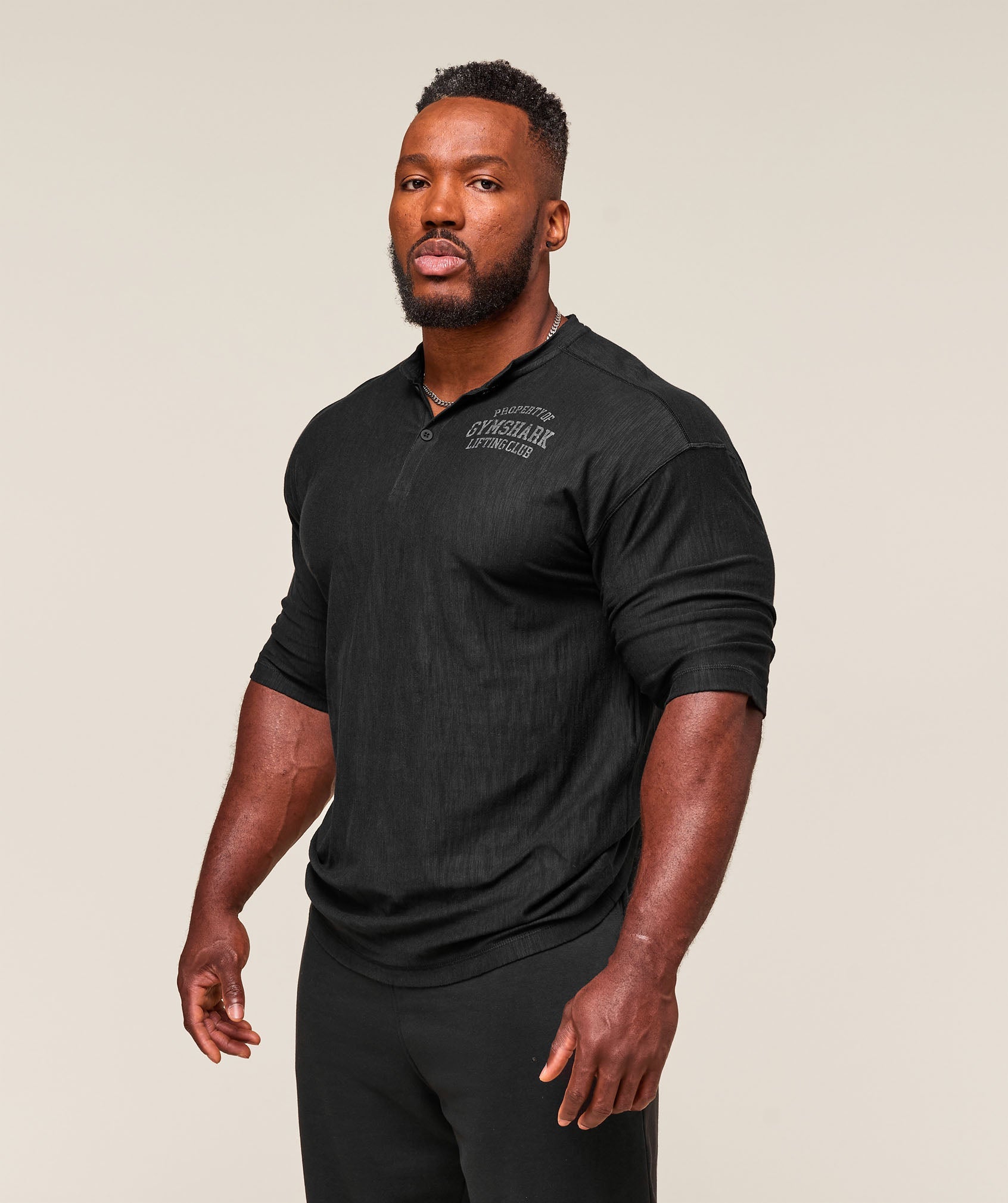 Gymshark Lightweight Slub Textured 3/4 Henley - Black