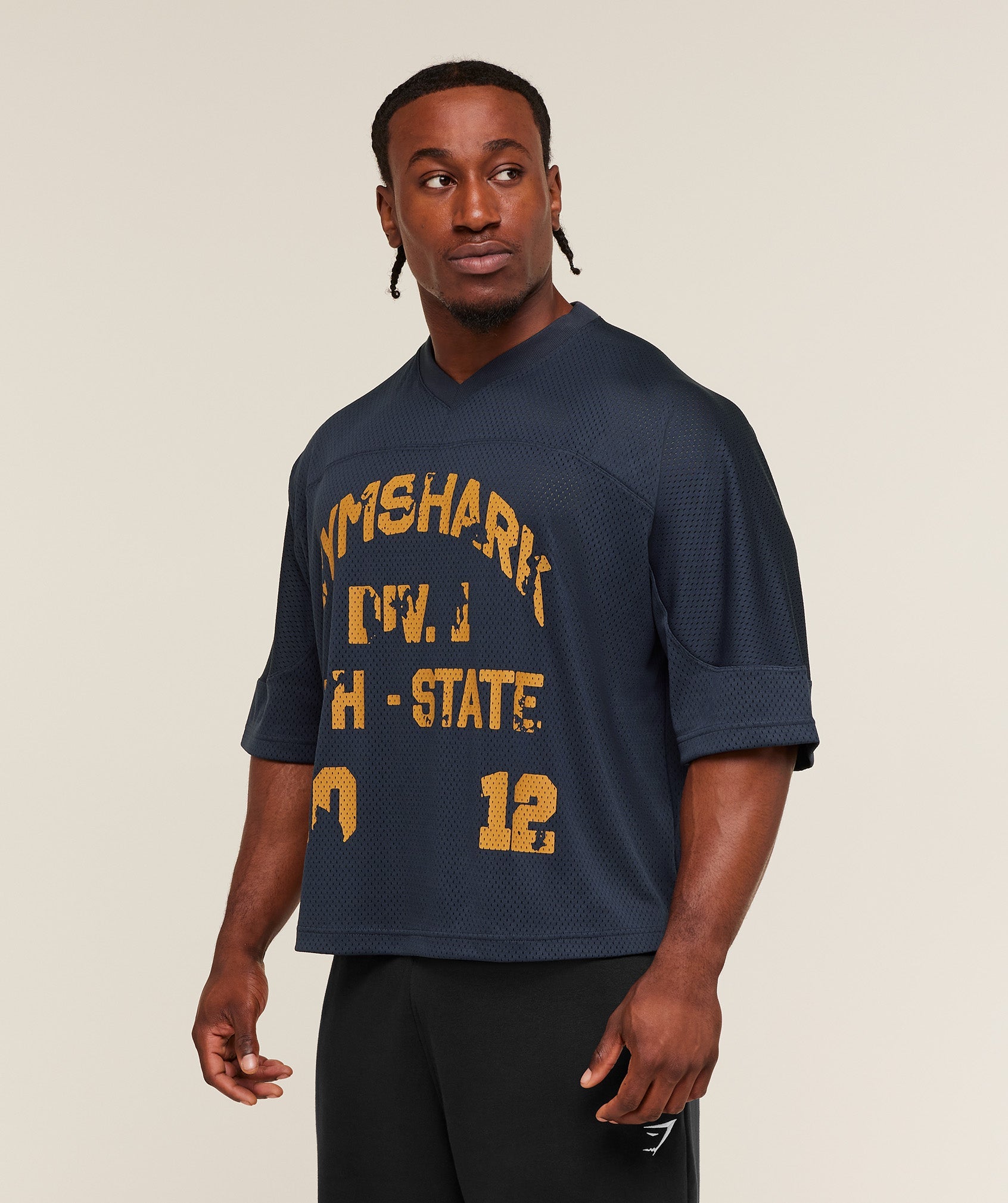 Gymshark Graphic Mesh Oversized T-Shirt - Heavy Blue