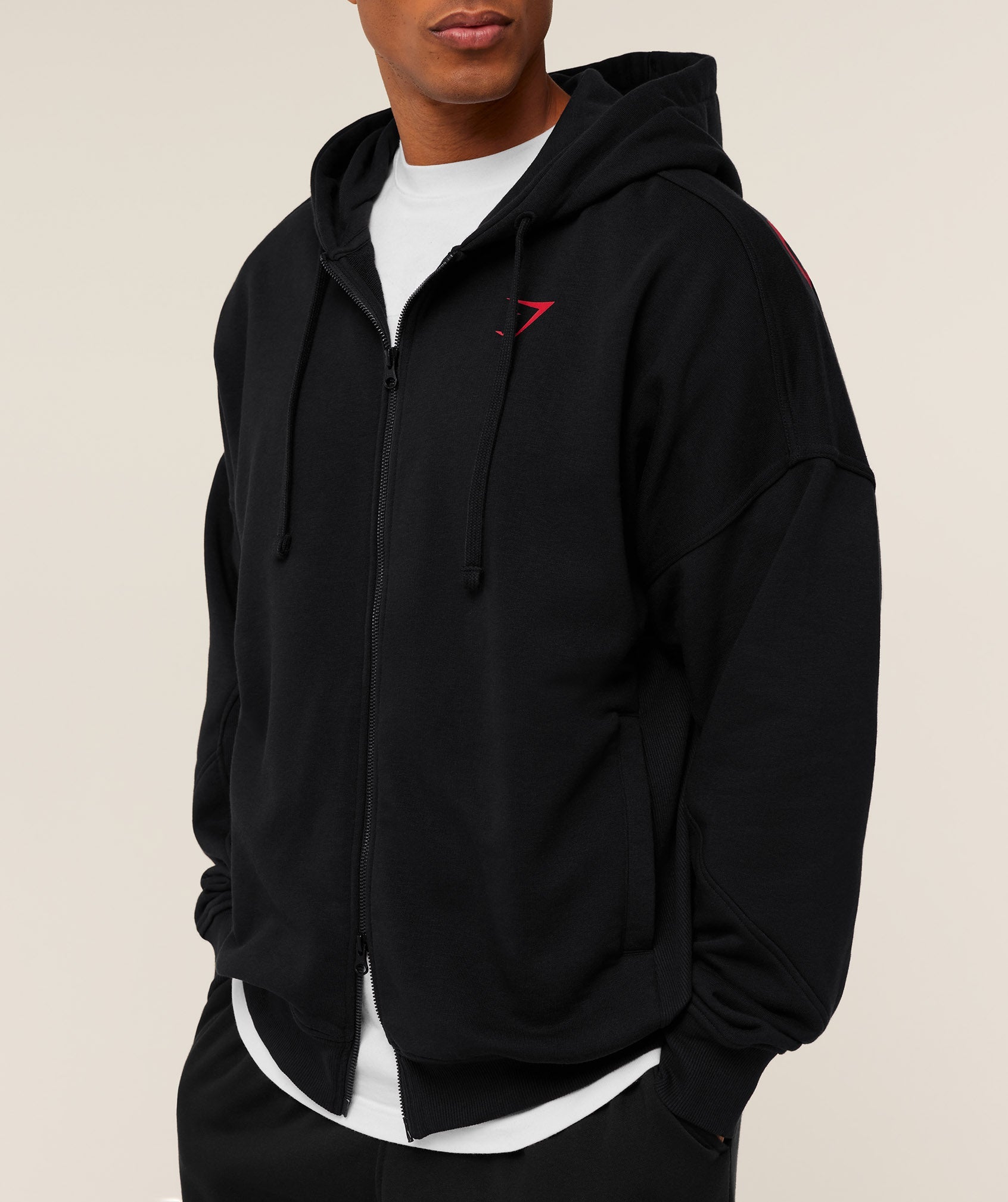 Gymshark Power Zip Up Hoodie - Black/Conditioning Red