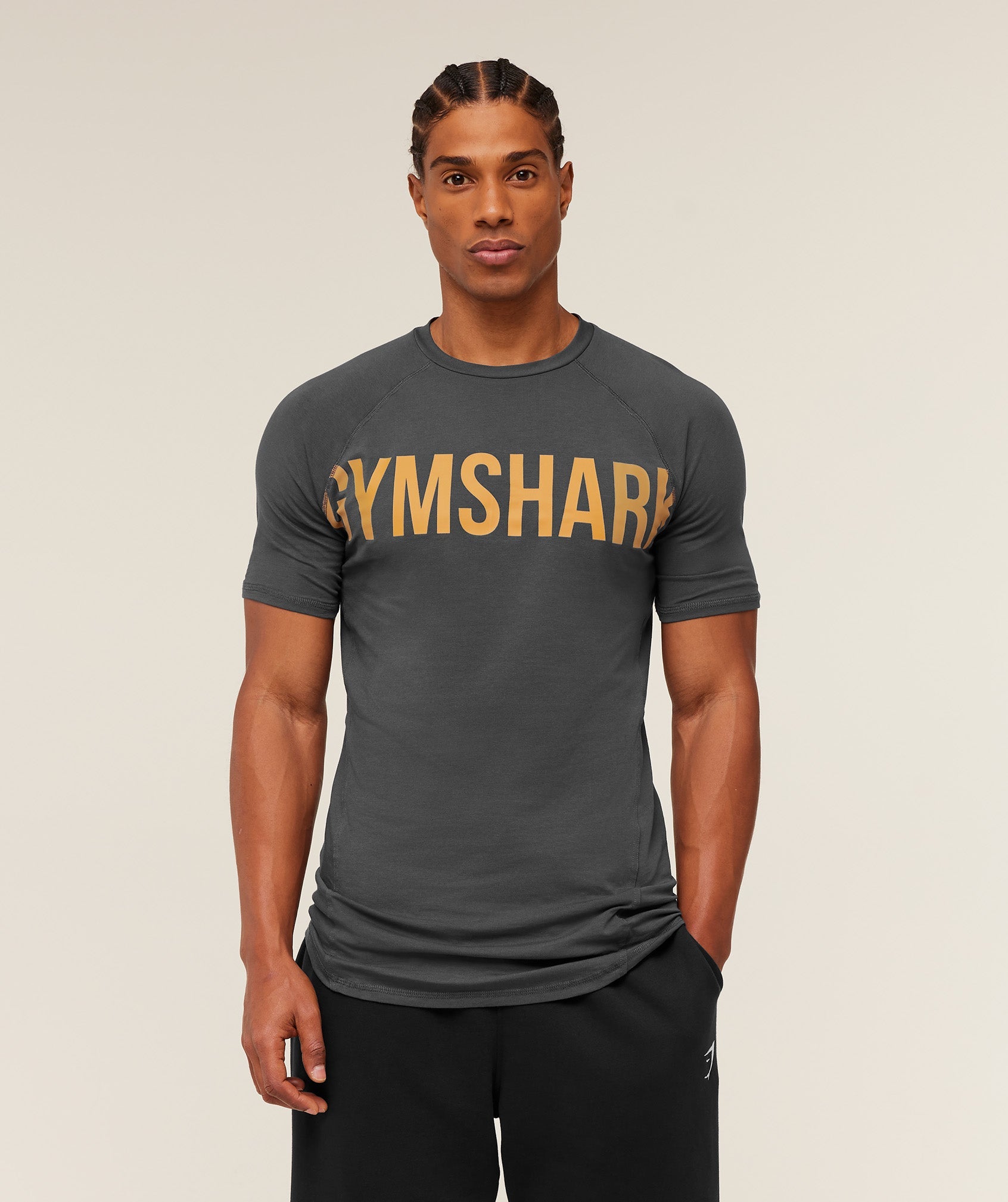 Gymshark Prime T-Shirt - Onyx Grey/Antique Gold