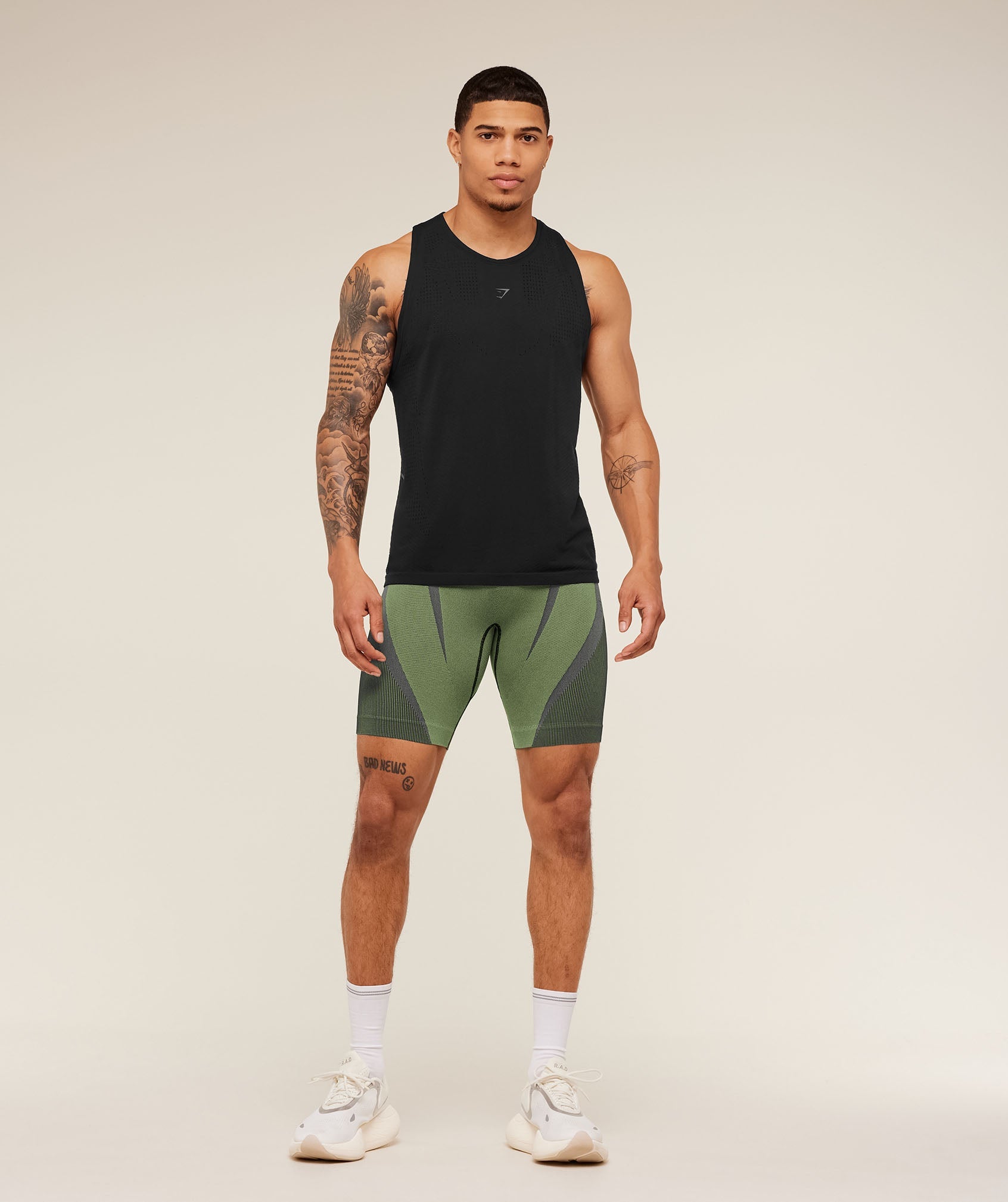Gymshark Seamless Running Half Tight - Stealth Blue / Sorbet Yellow