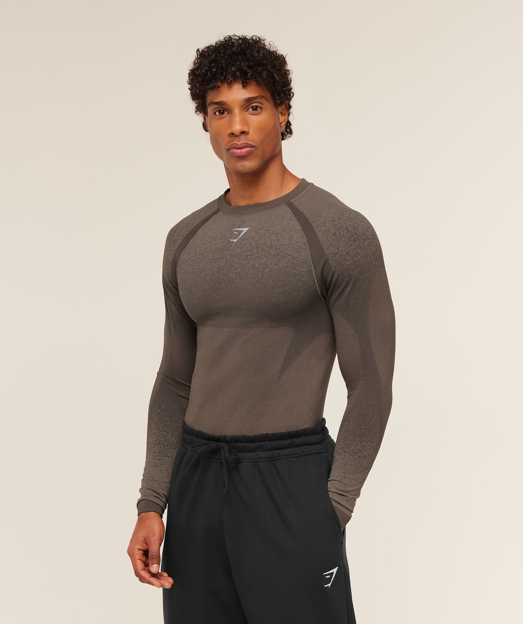 Gymshark Shadow Seamless Long Sleeve T-Shirt - Camo Brown