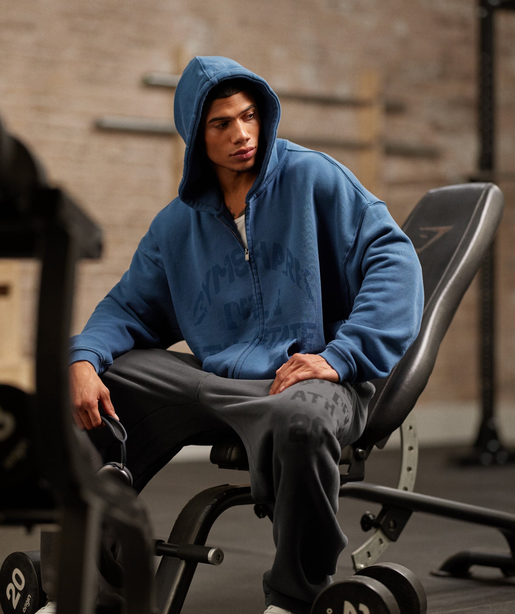 Gymshark Collegiate Washed Zip Up Hoodie - Compound Blue