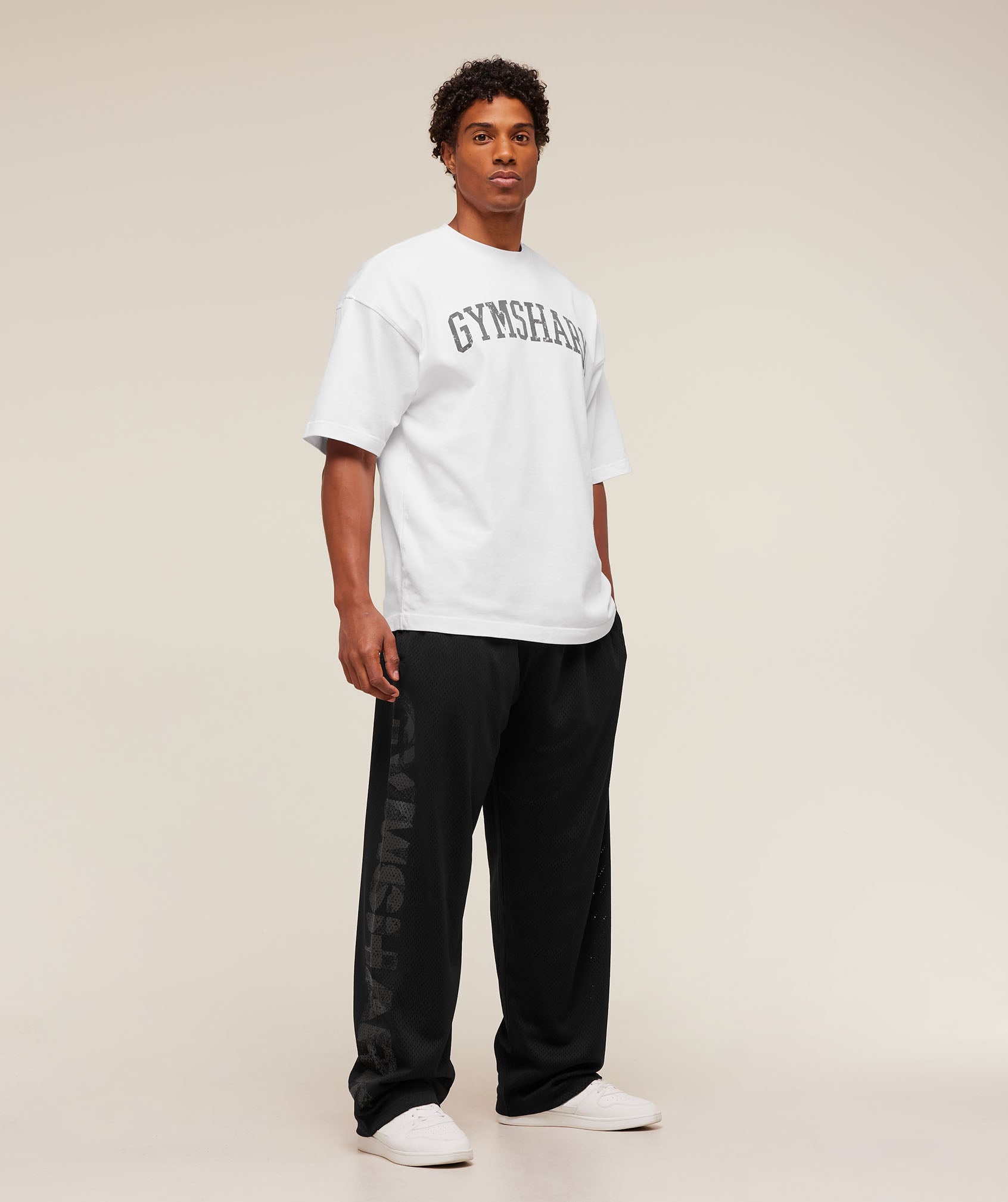 Gymshark Graphic Wordmark Mesh Wide Leg Pants - Black