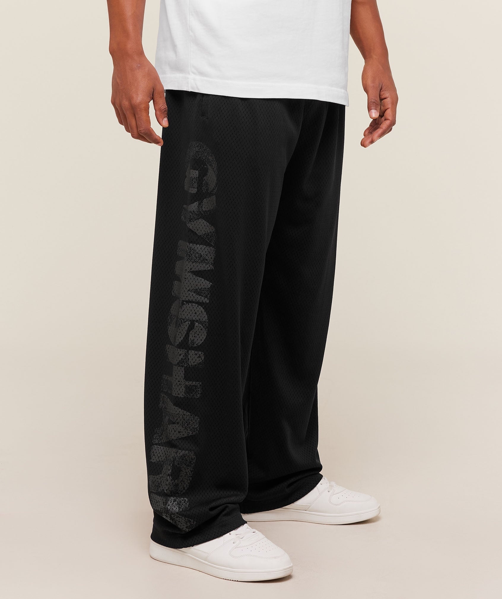 Gymshark Graphic Wordmark Mesh Wide Leg Pants - Black