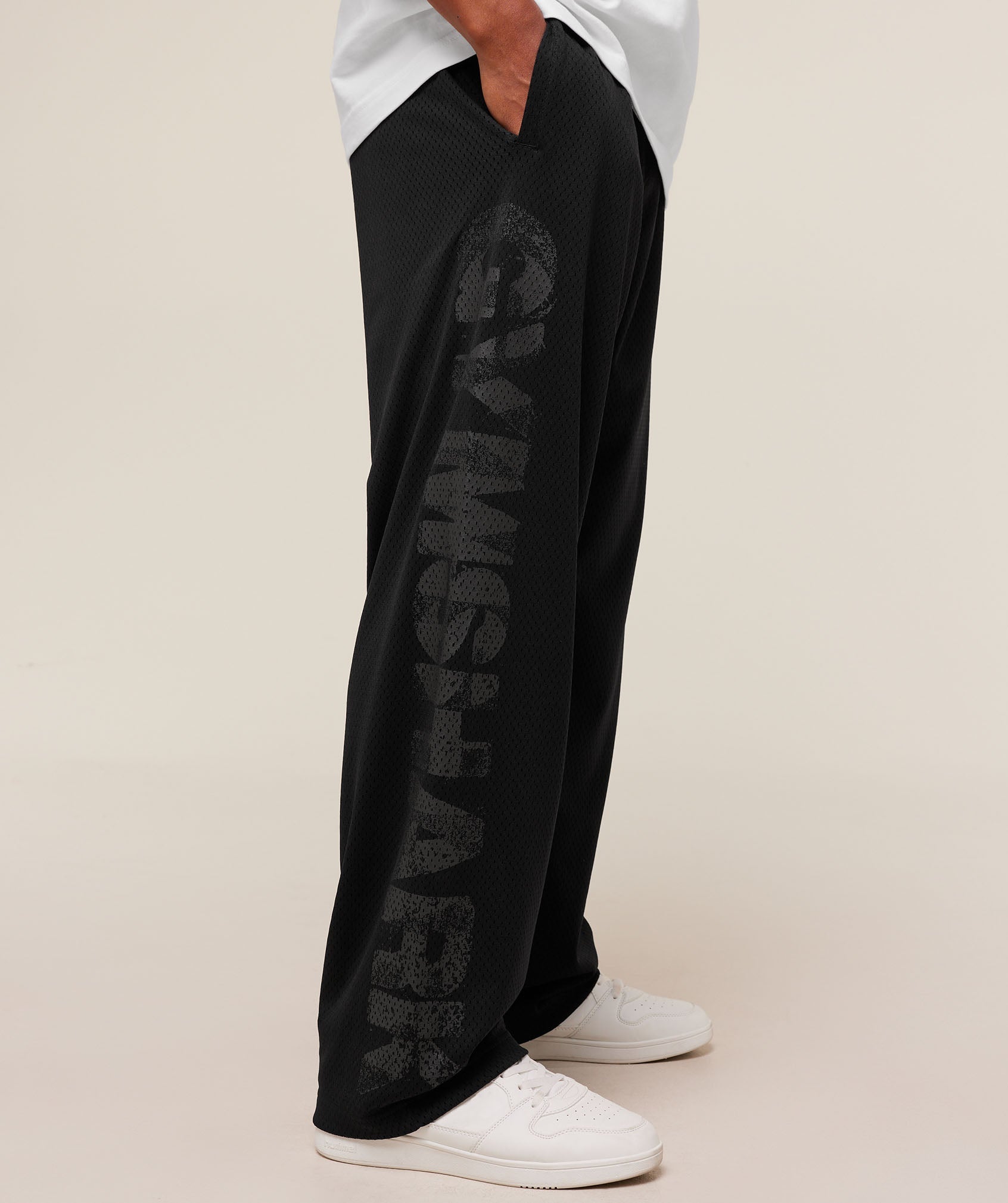 Gymshark Graphic Wordmark Mesh Wide Leg Pants - Black