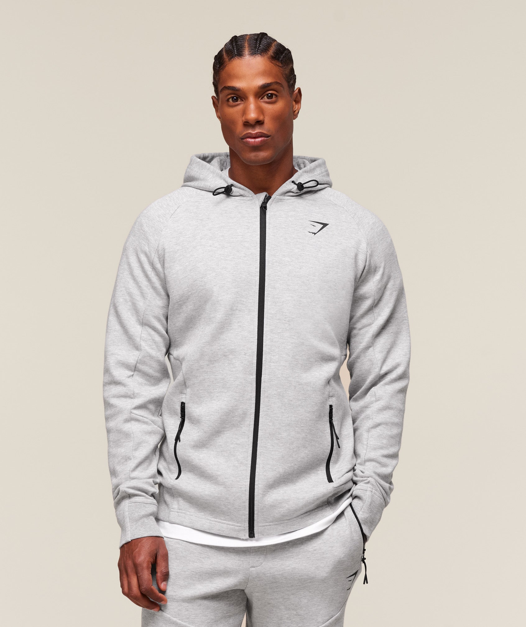 Gymshark Interlock Tech Zip Up Hoodie - Light Grey Core Marl