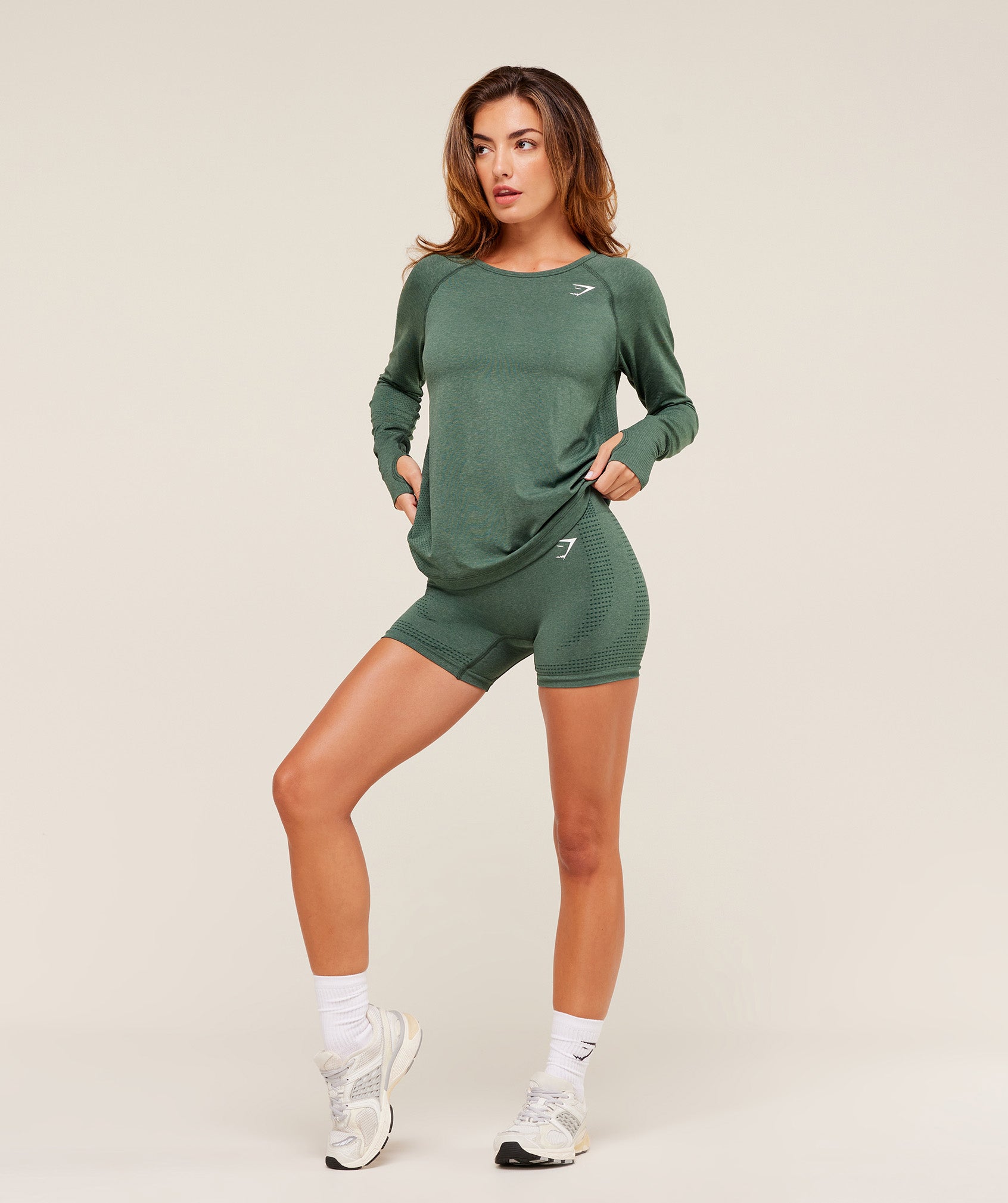 Gymshark Vital Light Long Sleeve Top - Obsidian Green Marl