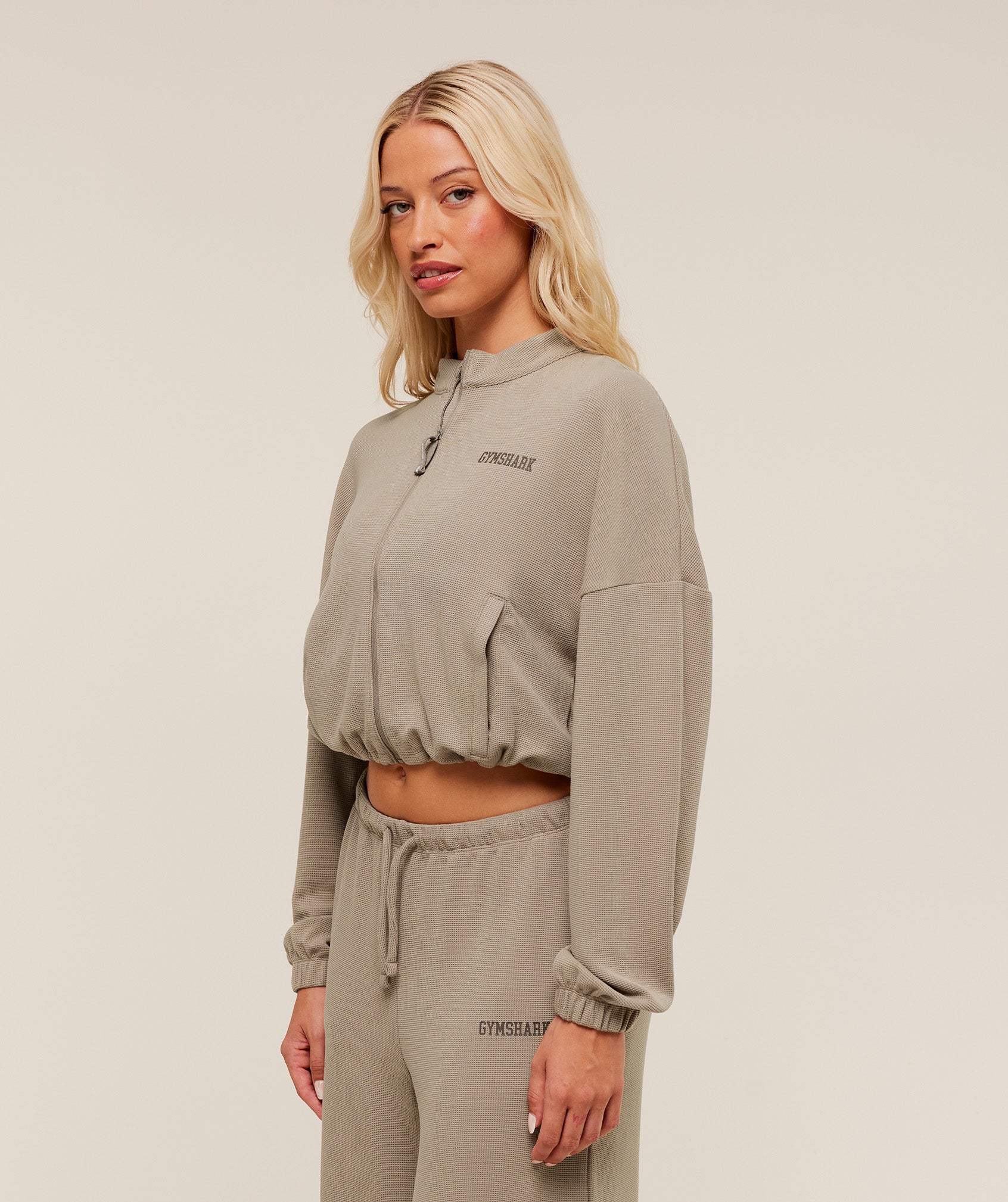 Gymshark Waffle Midi Zip Up Jacket - Lifestyle Brown