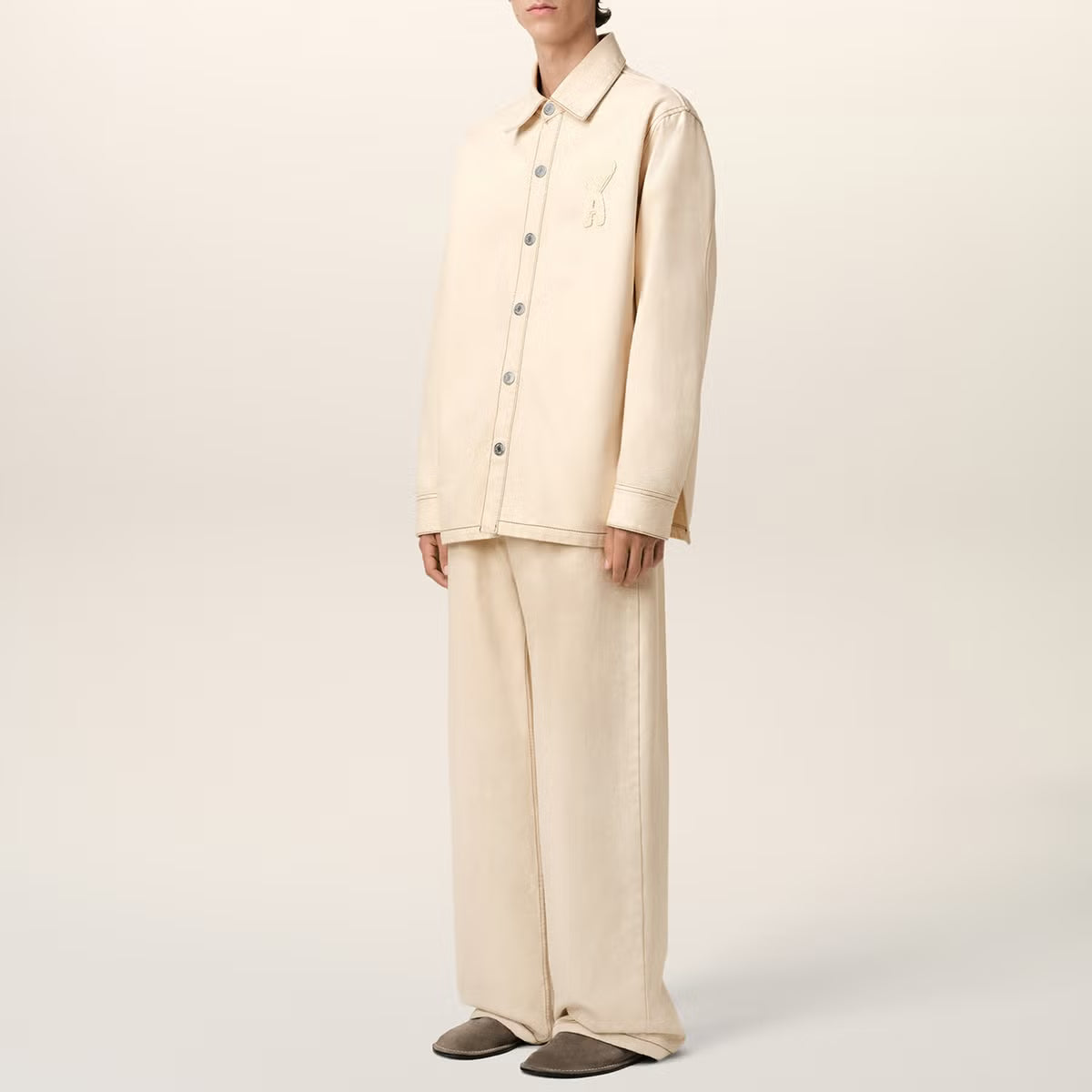 AMI Logo-Appliqué Cotton-Twill Overshirt