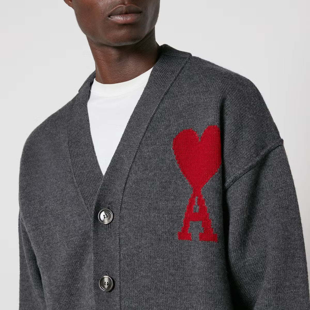 AMI De Coeur Logo Merino Wool Cardigan