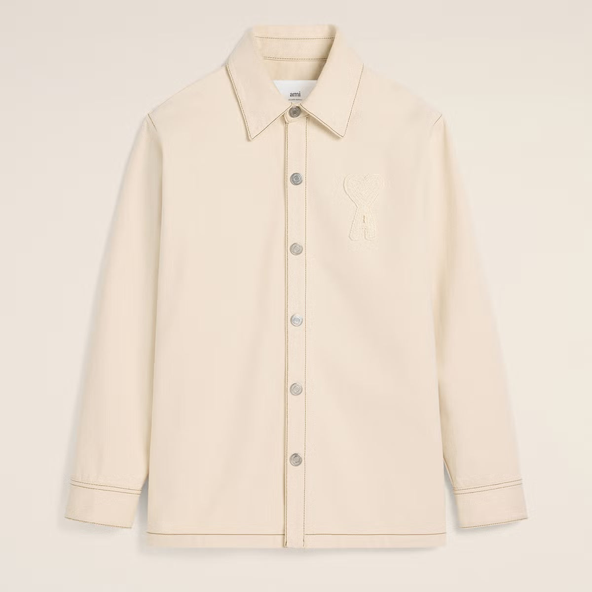 AMI Logo-Appliqué Cotton-Twill Overshirt