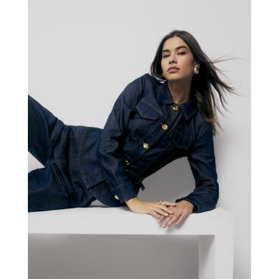 Indigo Denim Long Sleeve Belted Peplum Jacket