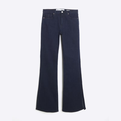 Indigo High Rise Split Hem Flared Jeans