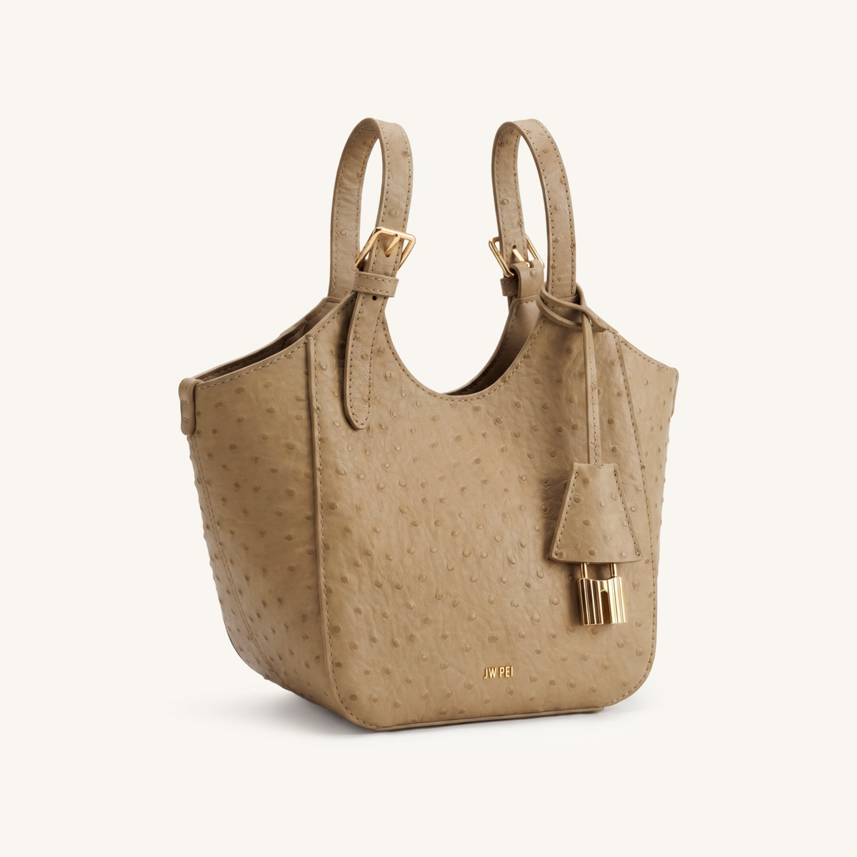 Ines Faux Ostrich Padlock Tote Bag - Khaki