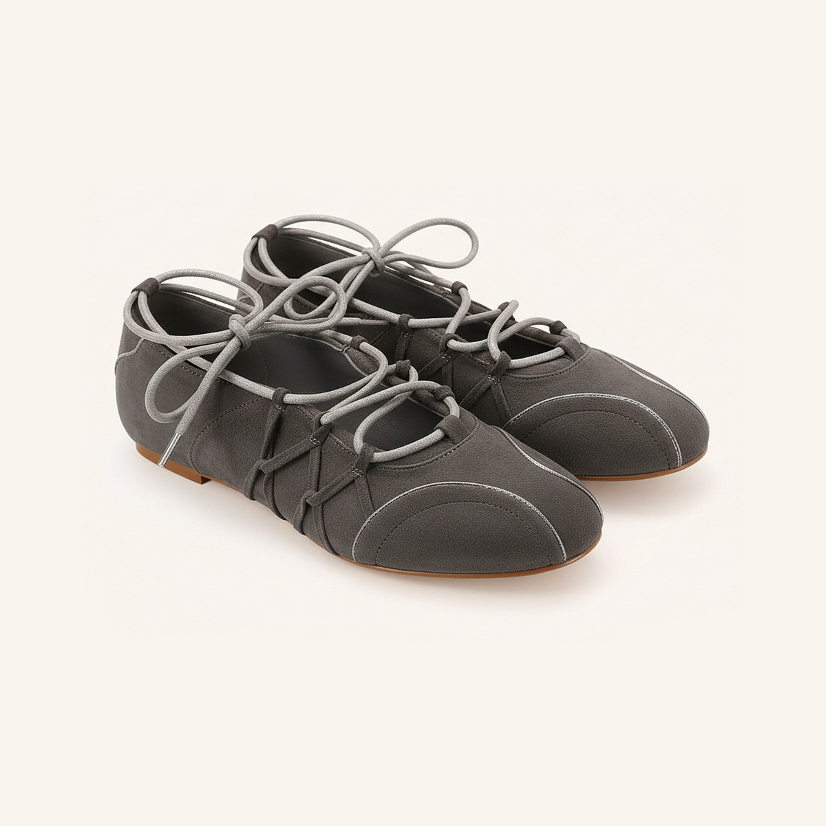 Iria Lace-Up Ballet Flats - Dark Grey