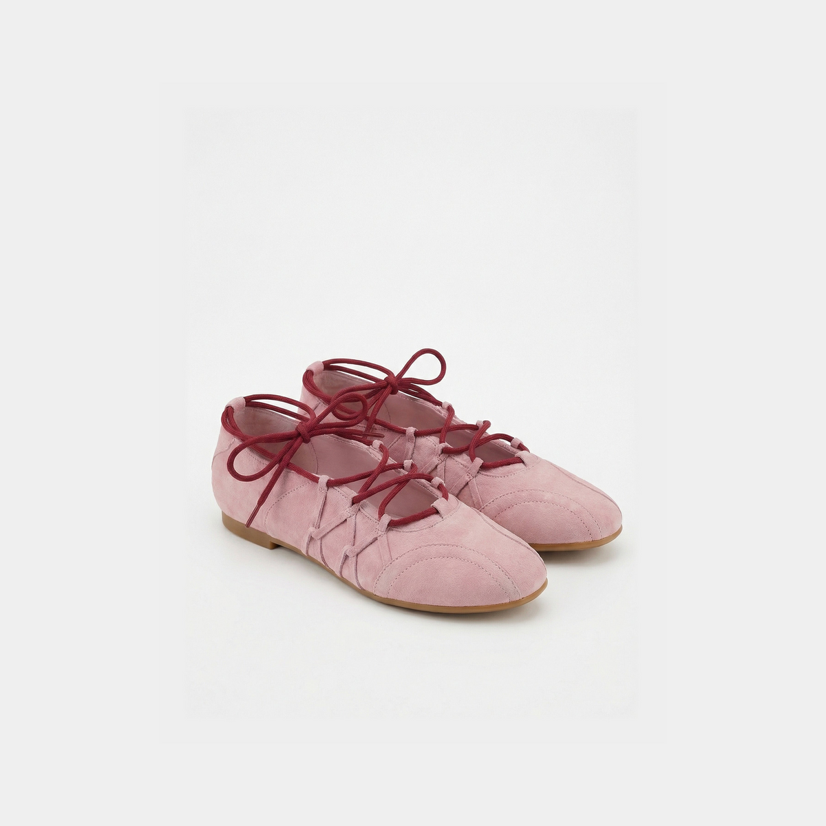 Iria Lace-Up Ballet Flats - Dusty Rose
