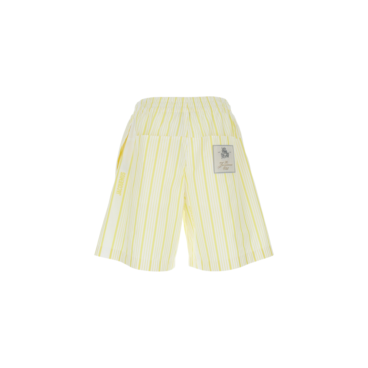 Jacquemus ìLe Short Aloe' White Shorts with Logo Lettering on the Front and All-Over Striped Motif in Cotton Man