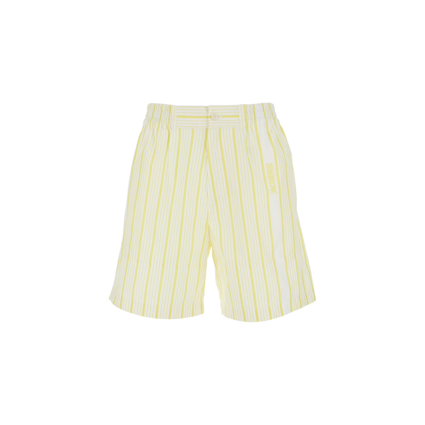 Jacquemus ìLe Short Aloe' White Shorts with Logo Lettering on the Front and All-Over Striped Motif in Cotton Man