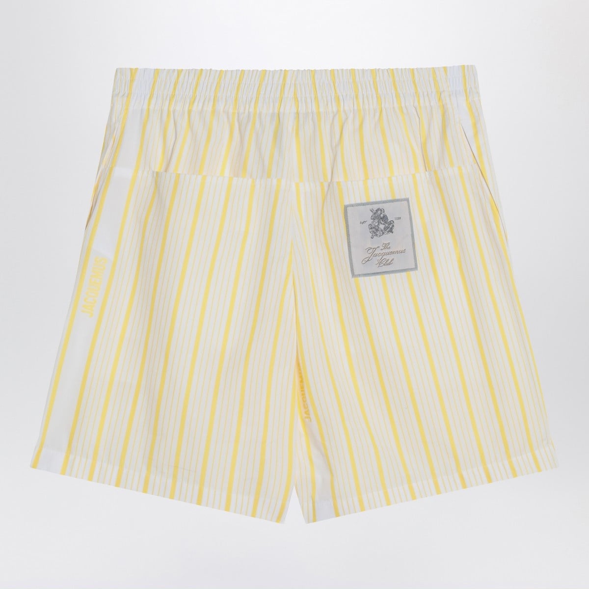 Jacquemus ìLe Short Aloe' White Shorts with Logo Lettering on the Front and All-Over Striped Motif in Cotton Man