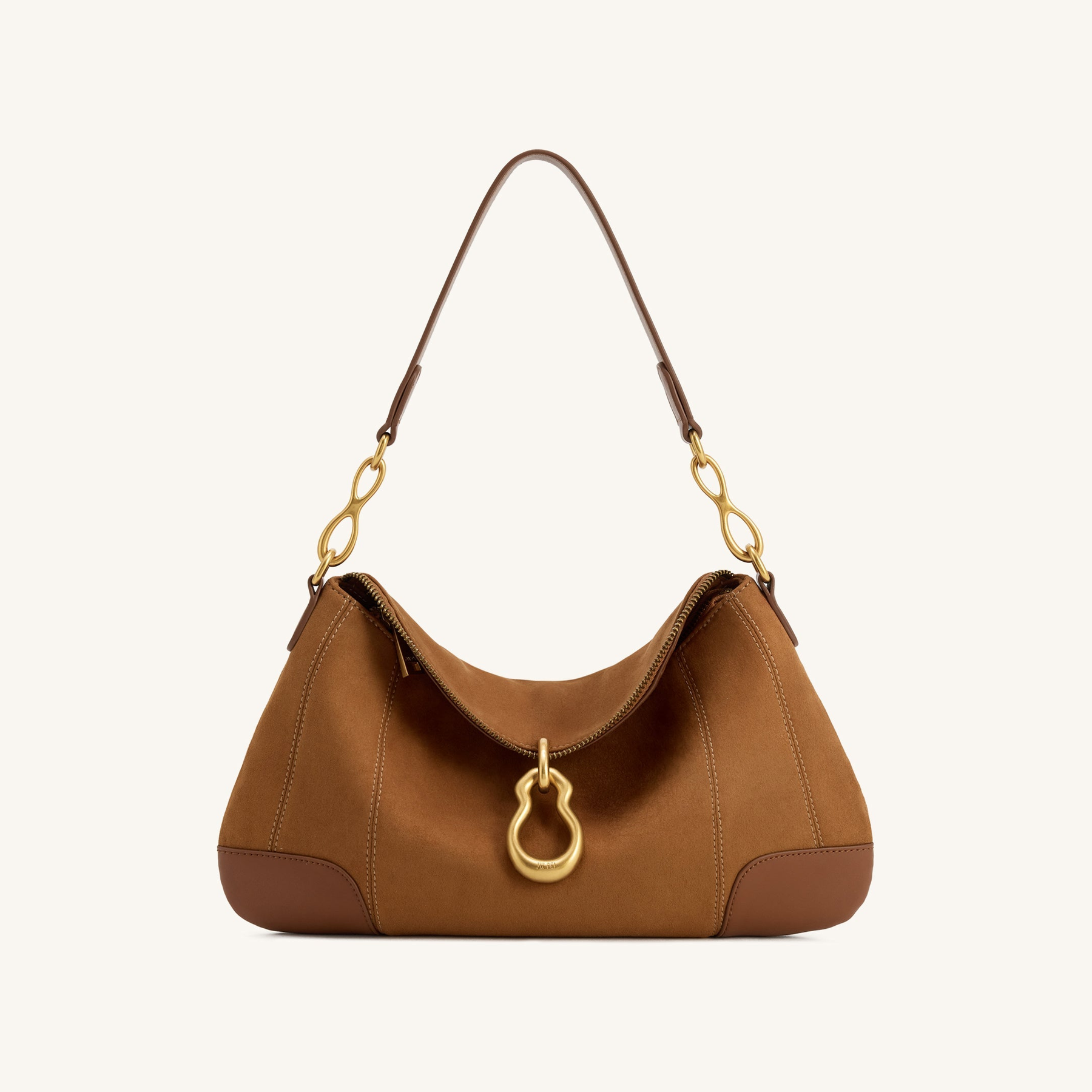 Jayla Faux Suede Metal Pendant Embellished Shoulder Bag - Brown