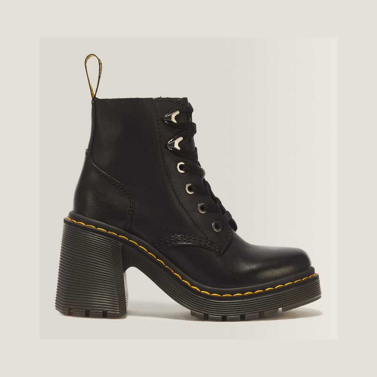 Jesy Sendal Leather Lace Up Flared Heel Boots — Black